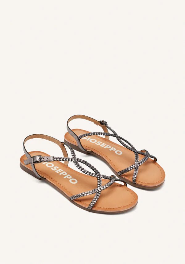 Gioseppo Sandalo donna con strisce sottili intrecciate in pelle color piombo