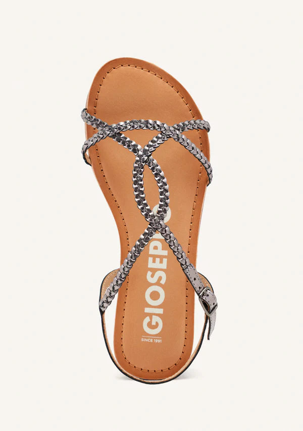 Gioseppo Sandalo donna con strisce sottili intrecciate in pelle color piombo