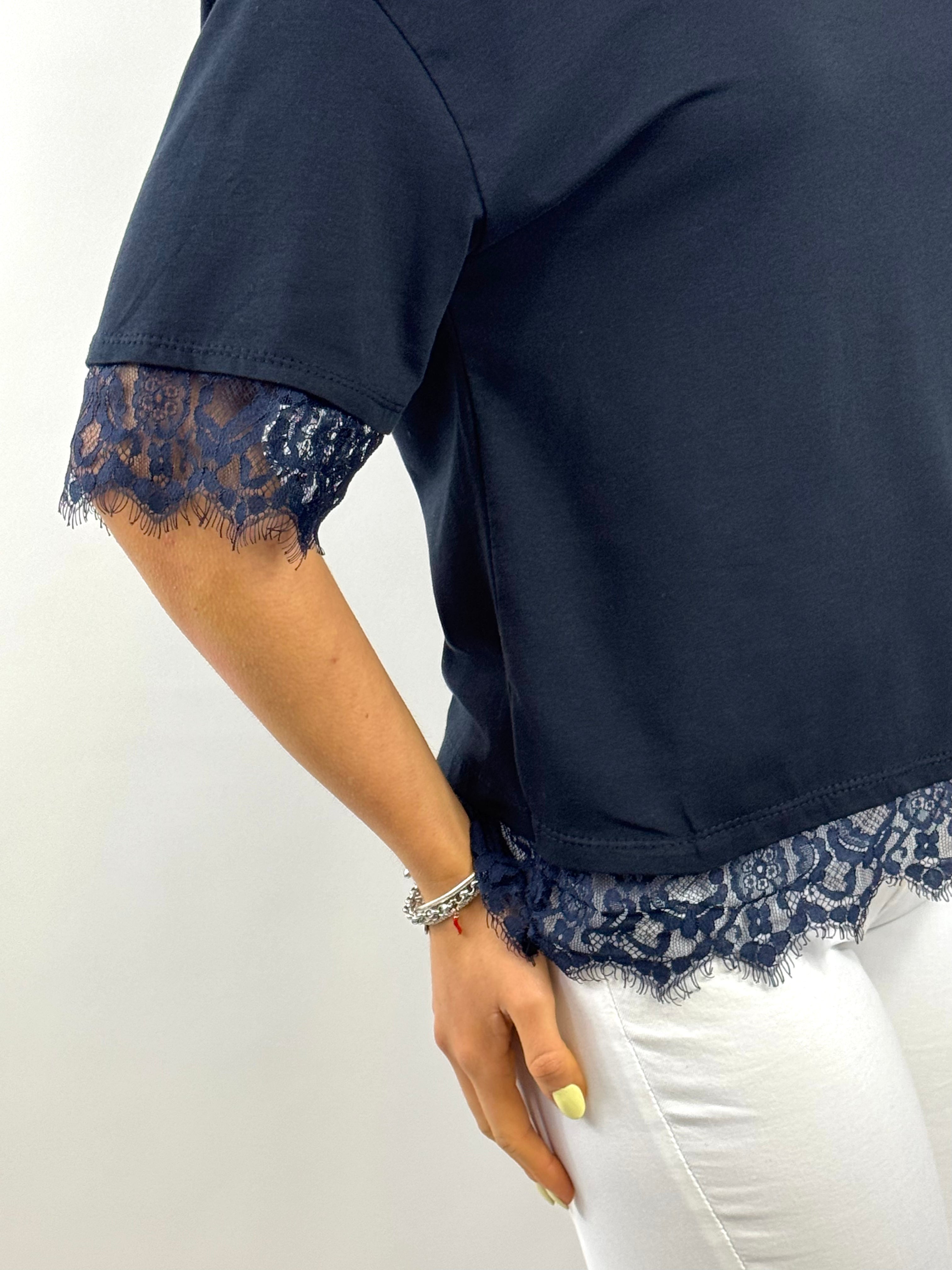 CECILE T-SHIRT DETTAGLI IN PIZZO BLU