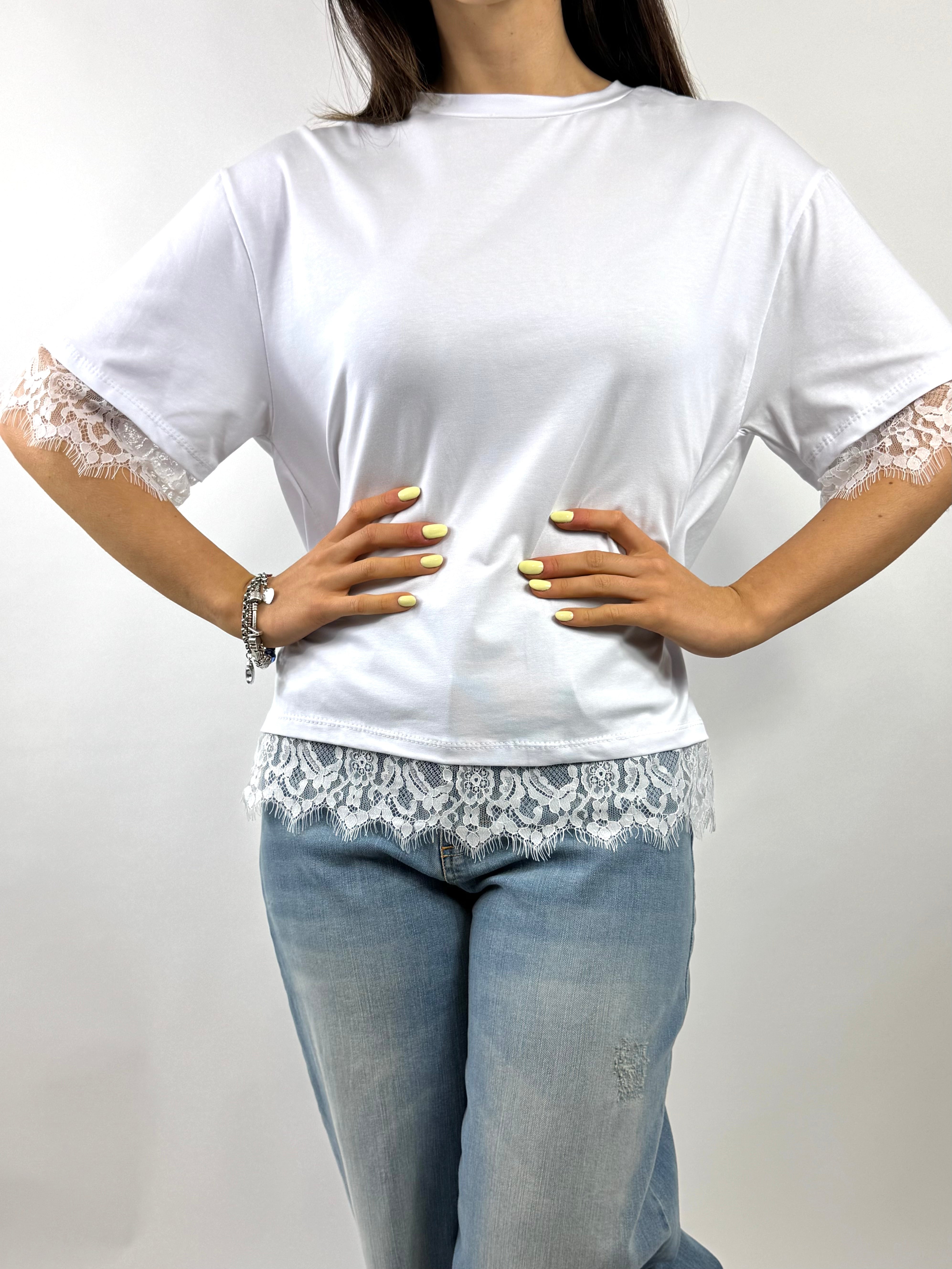 CECILE T-SHIRT DETTAGLI IN PIZZO BIANCA