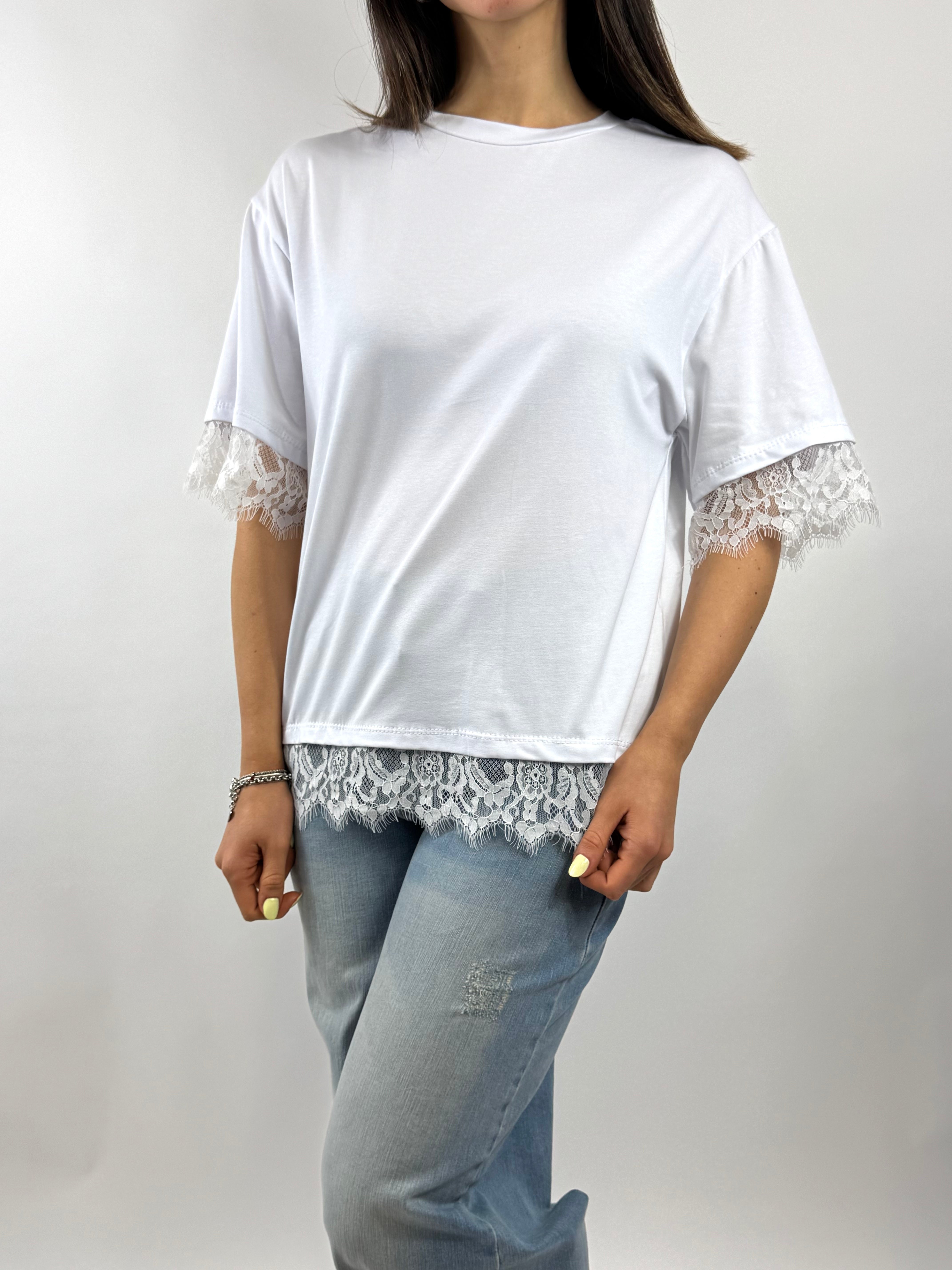 CECILE T-SHIRT DETTAGLI IN PIZZO BIANCA