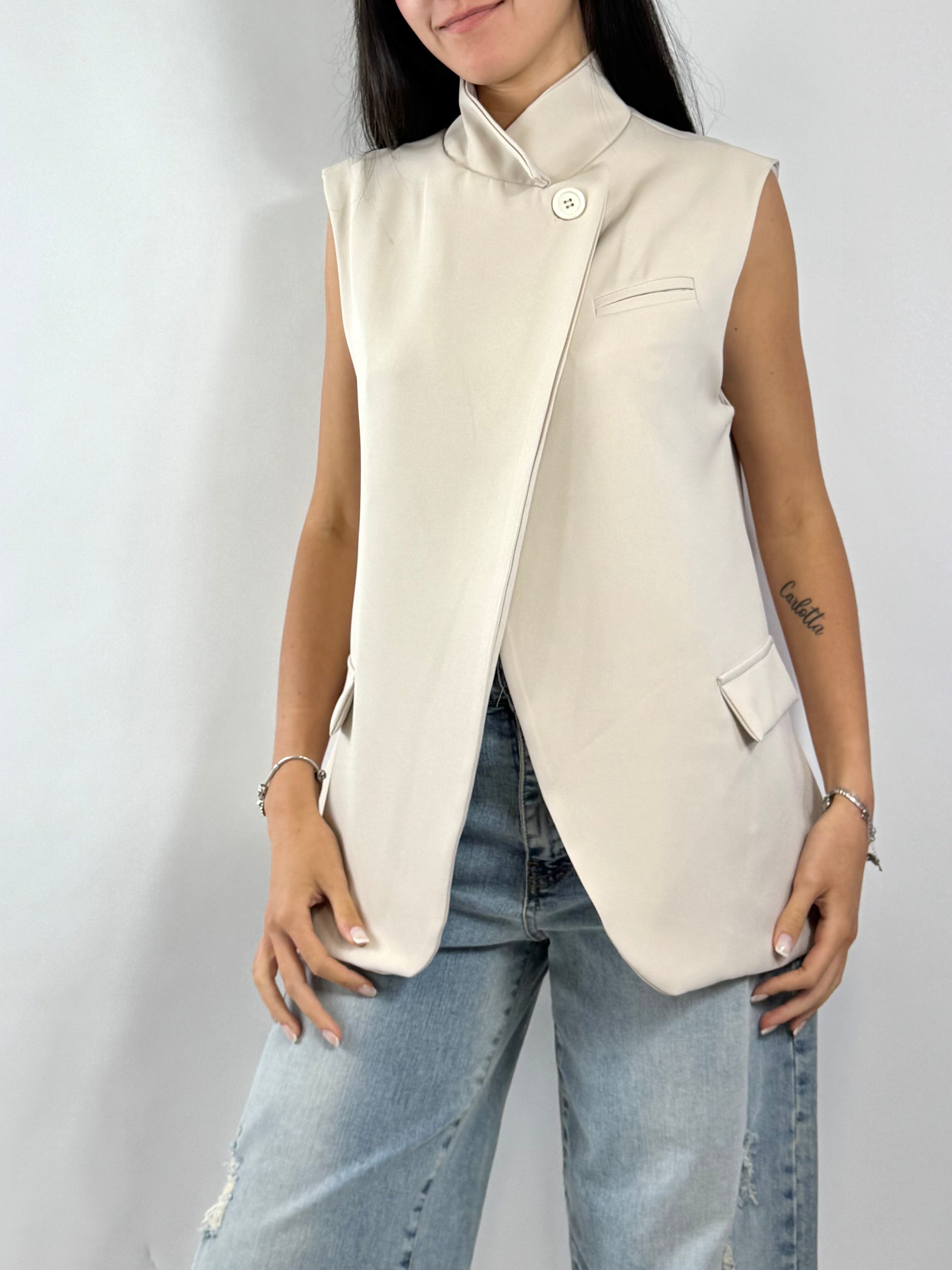 CECILE GILET COLLO ALTO BEIGE