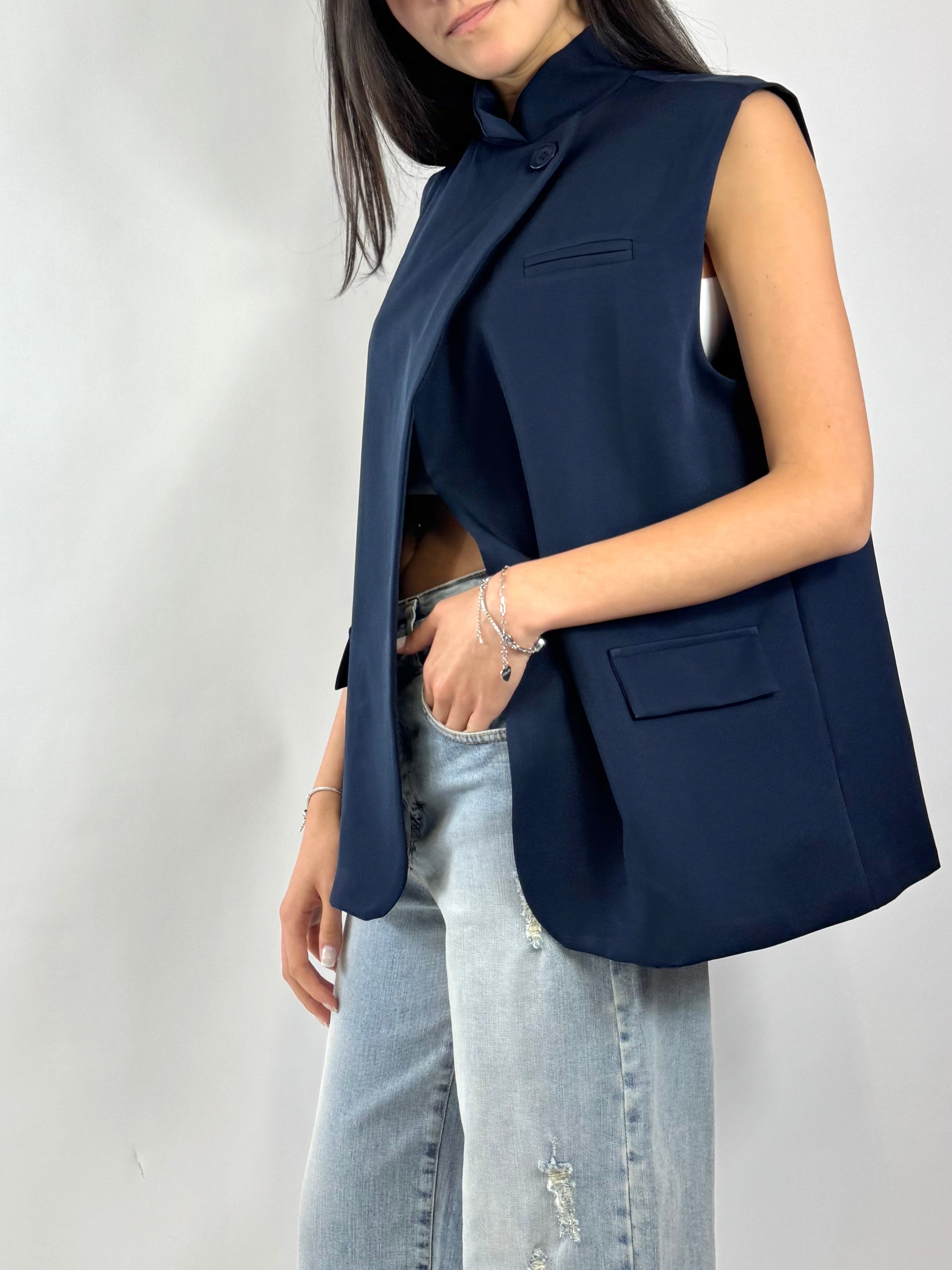CECILE GILET COLLO ALTO BLU