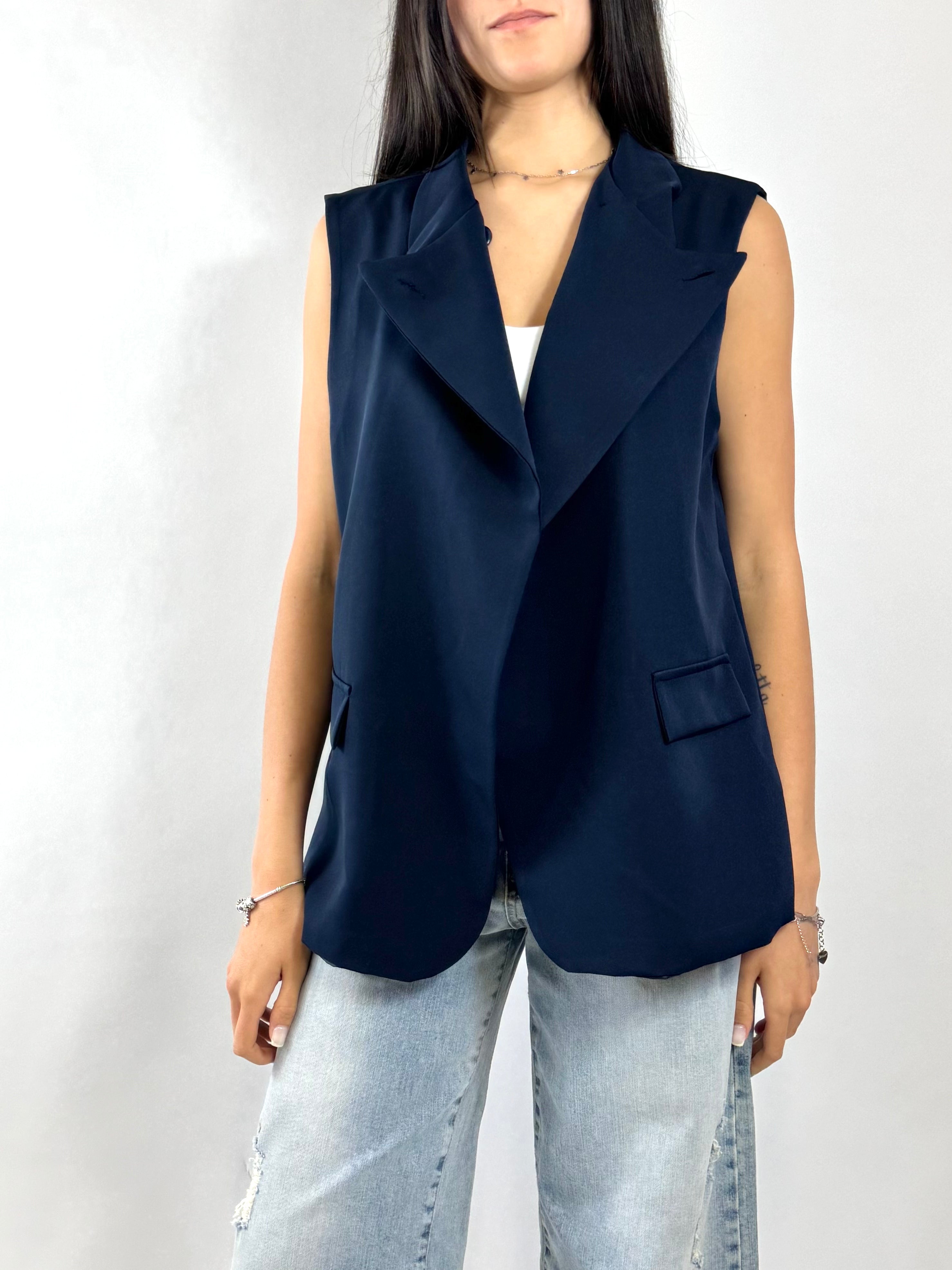 CECILE GILET COLLO ALTO BLU