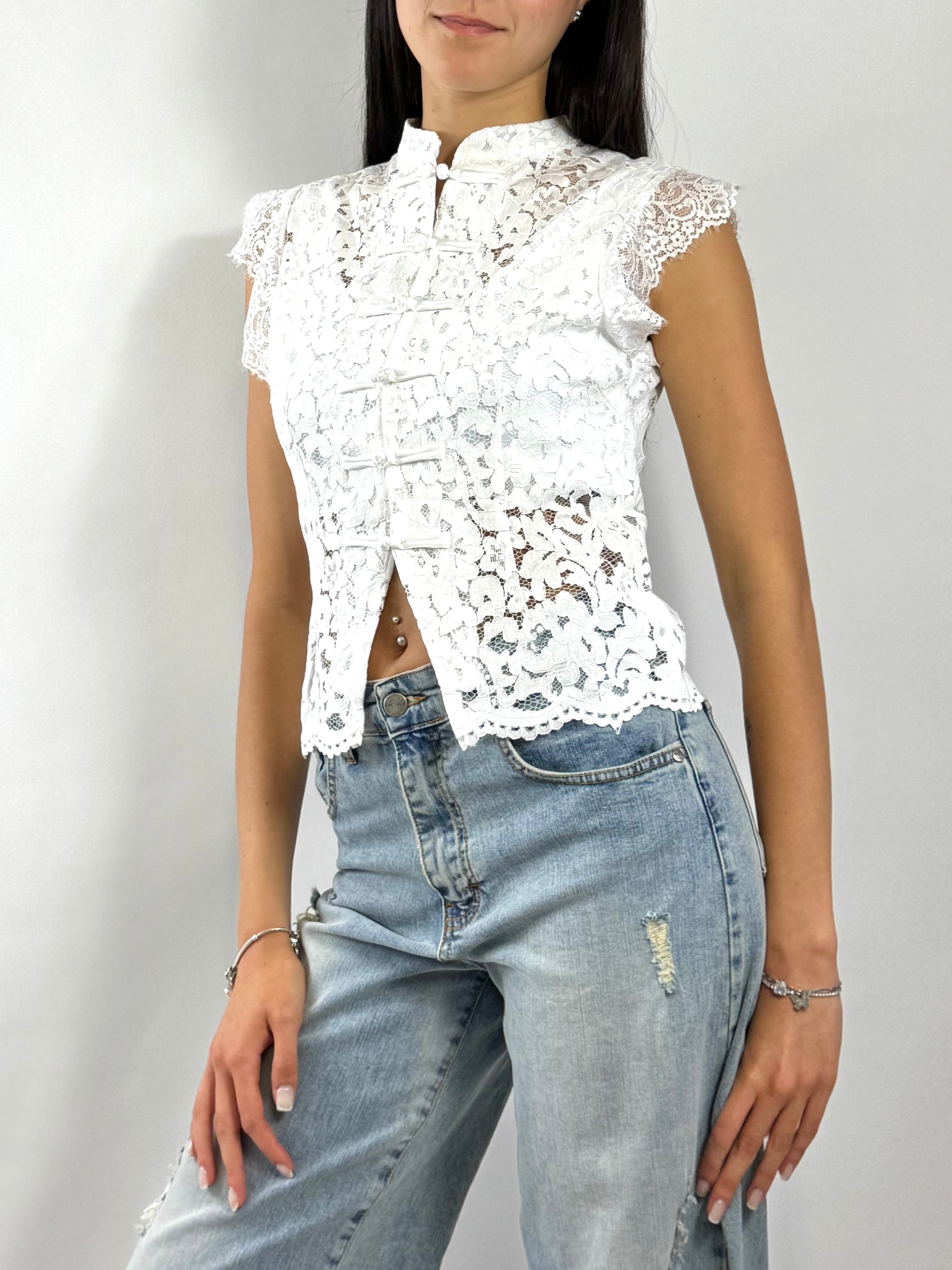 CECILE TOP IN PIZZO BIANCO