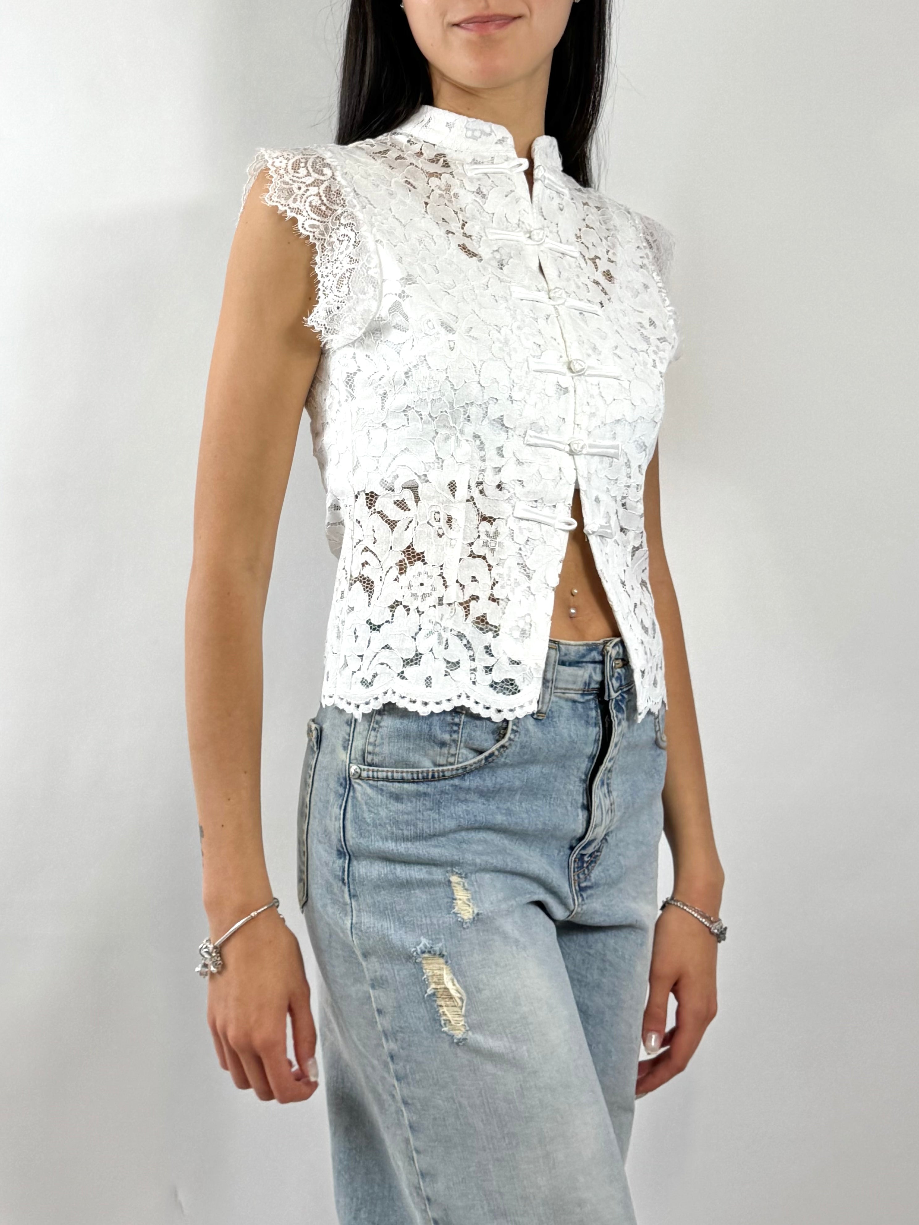 CECILE TOP IN PIZZO BIANCO