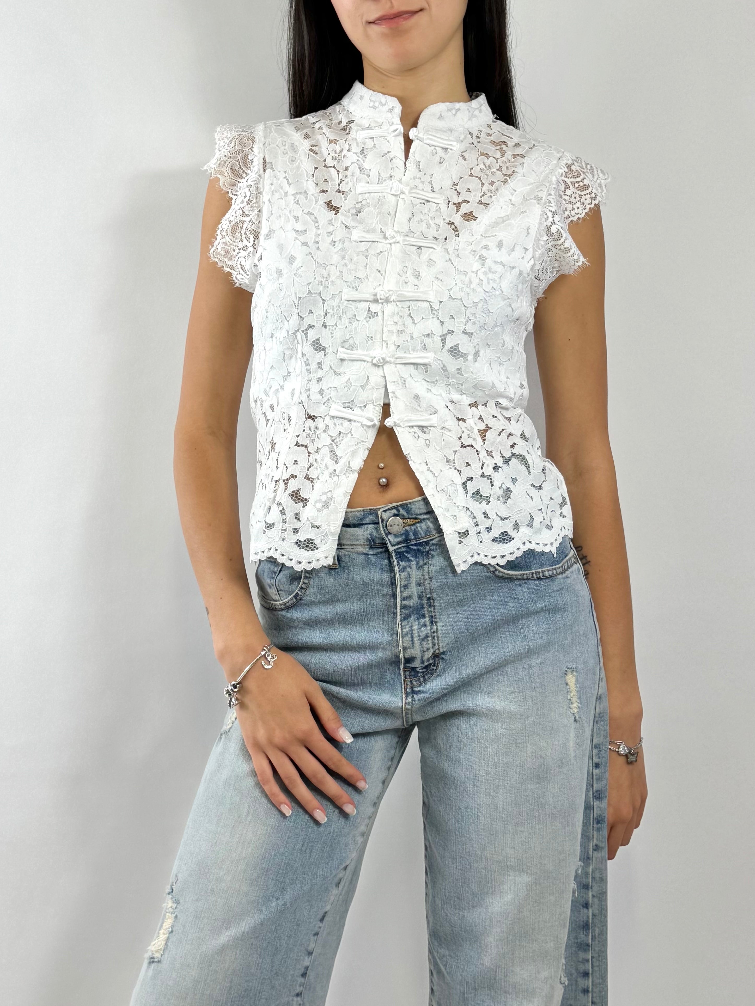 CECILE TOP IN PIZZO BIANCO