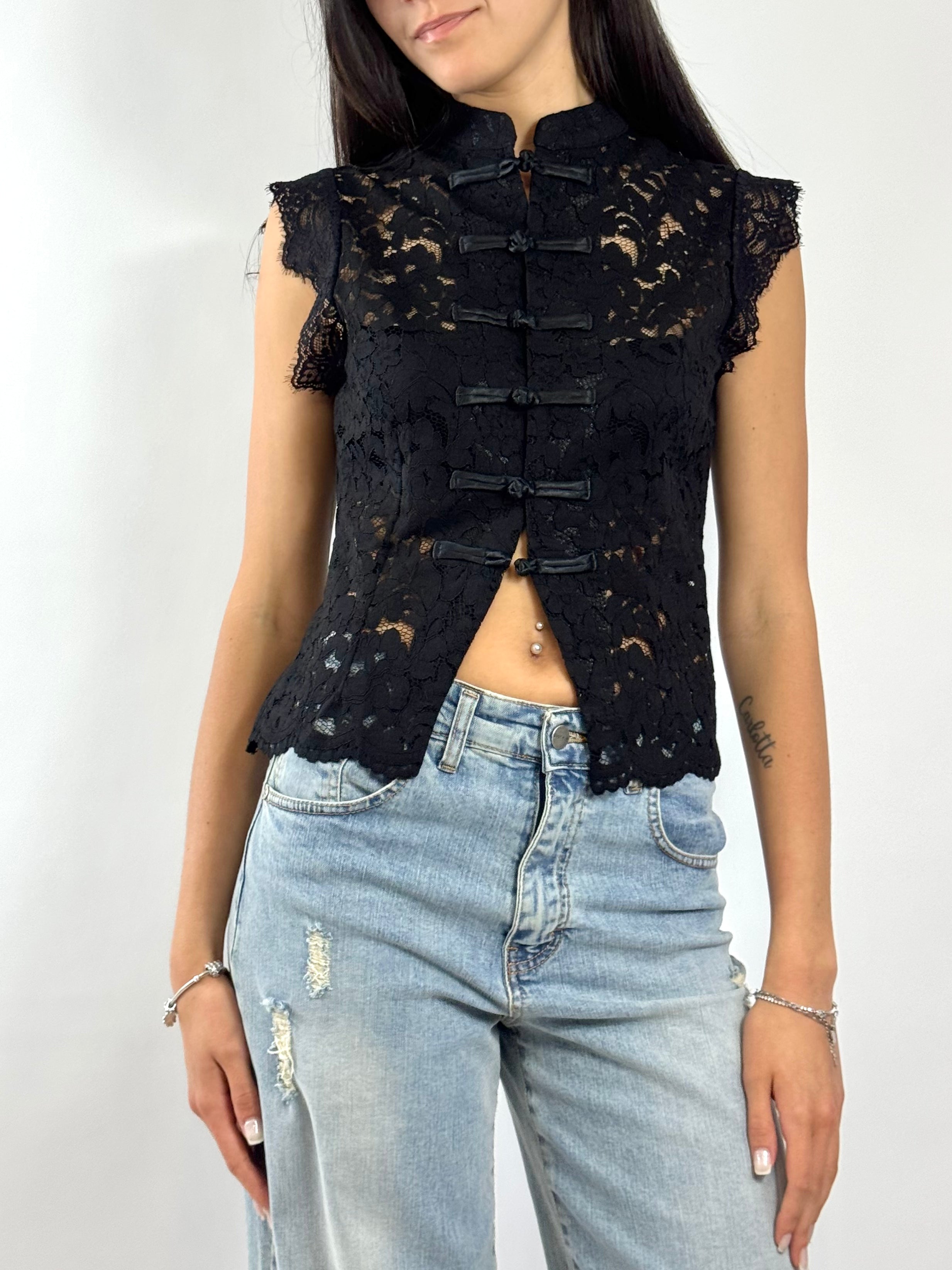CECILE TOP PIZZO NERO