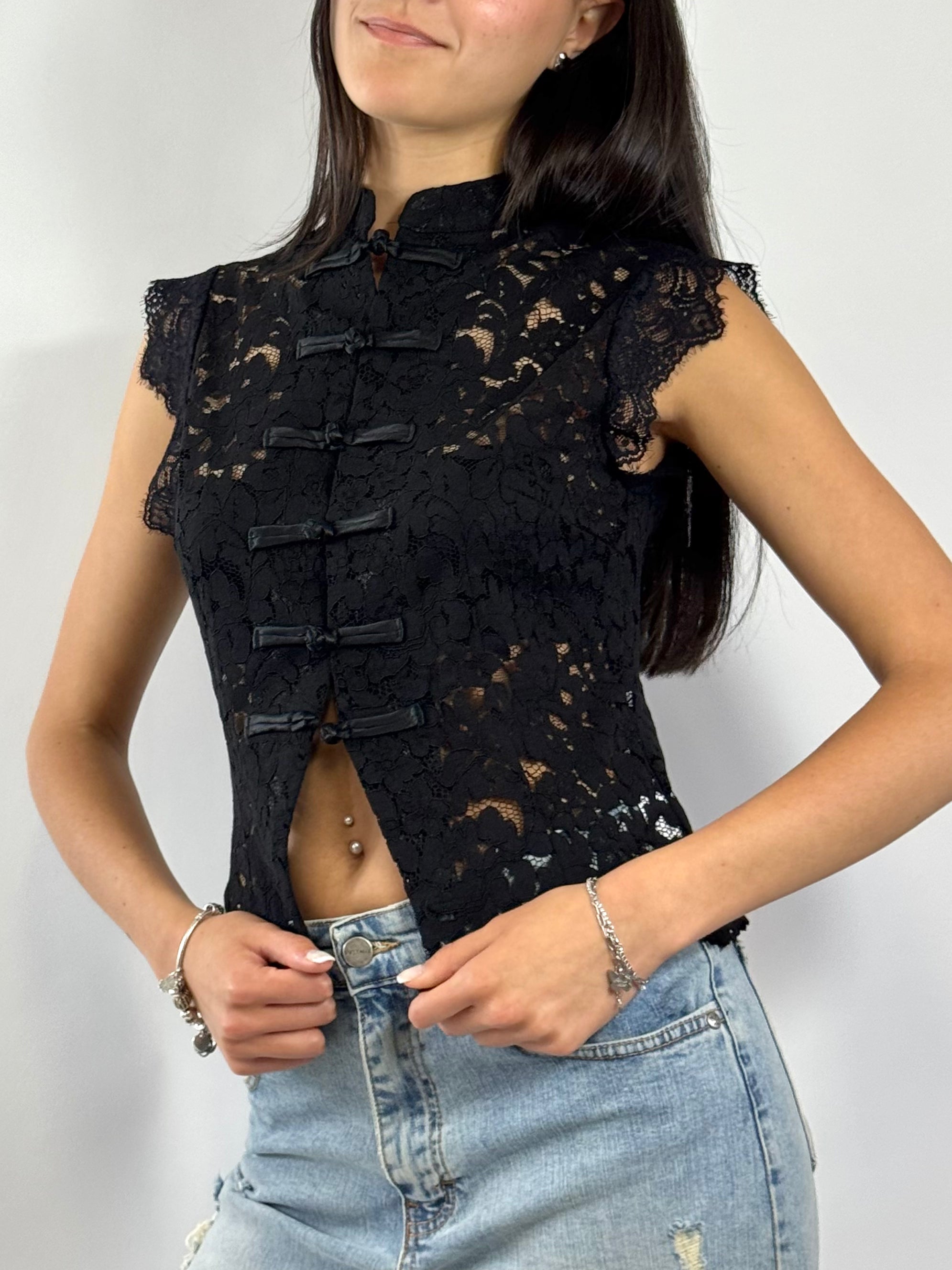 CECILE TOP PIZZO NERO