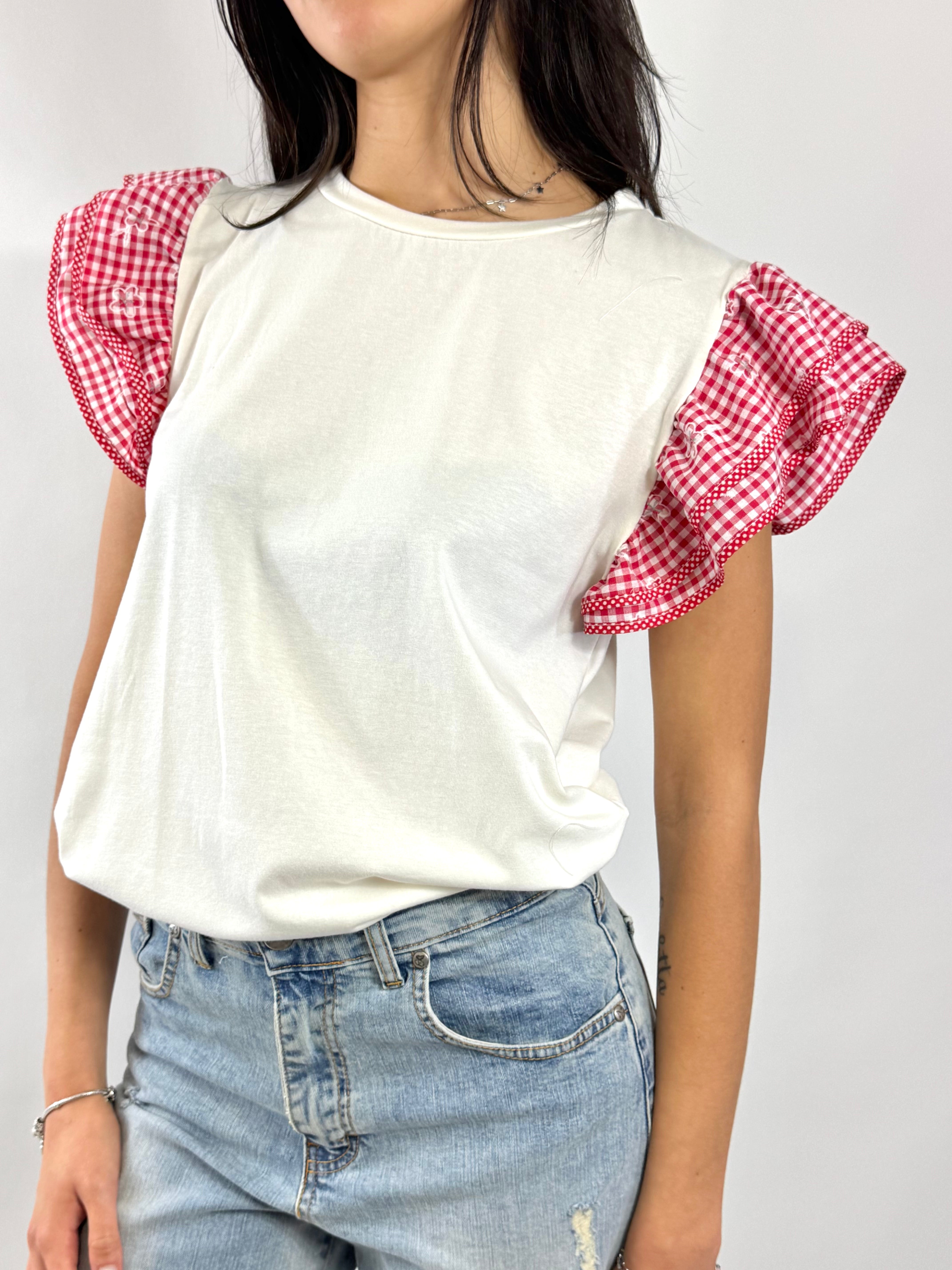 CECILE T-SHIRT ROUCHES ROSSO