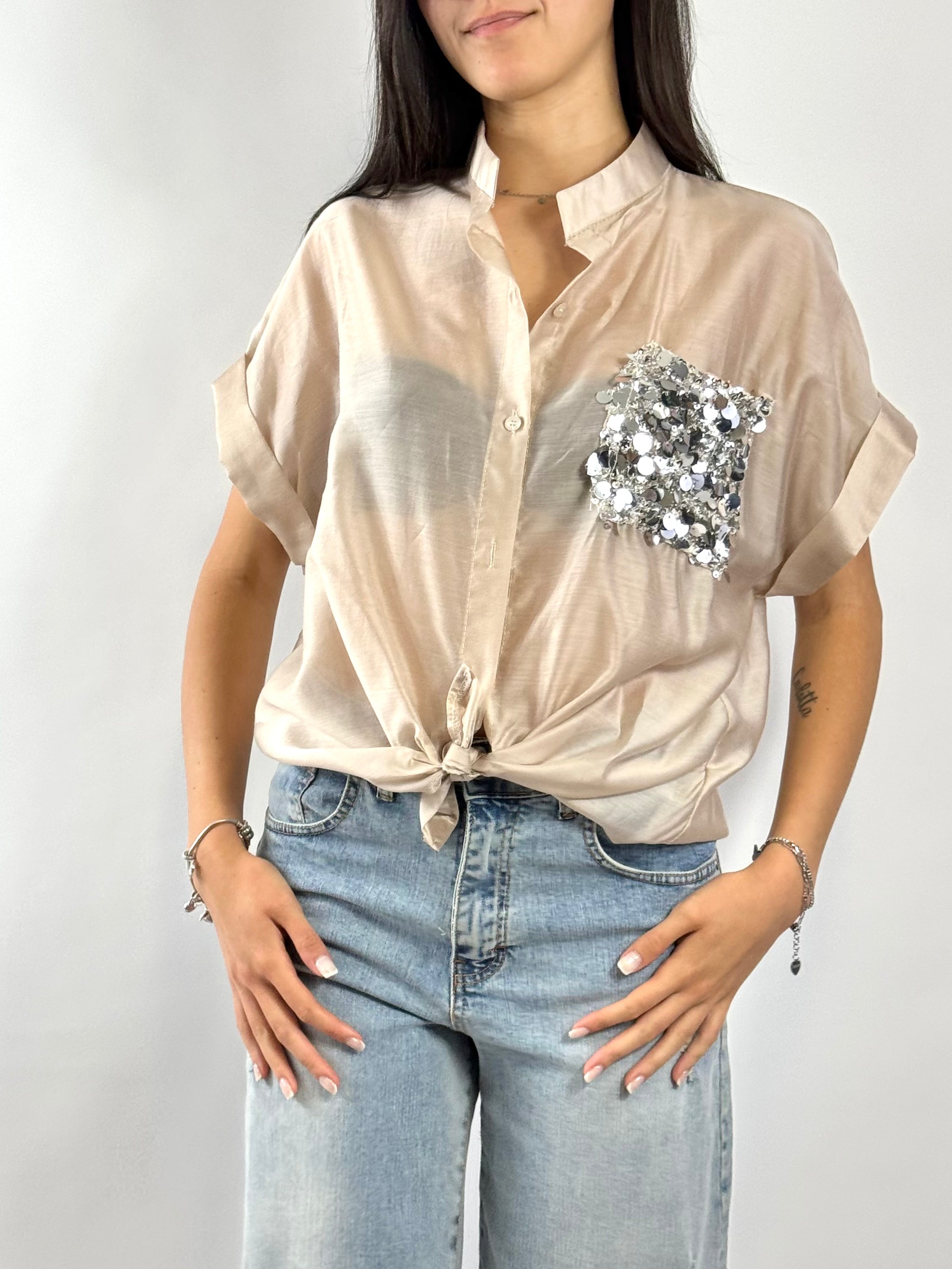 CECILE CAMICIA TASCA PAILLETTES BEIGE