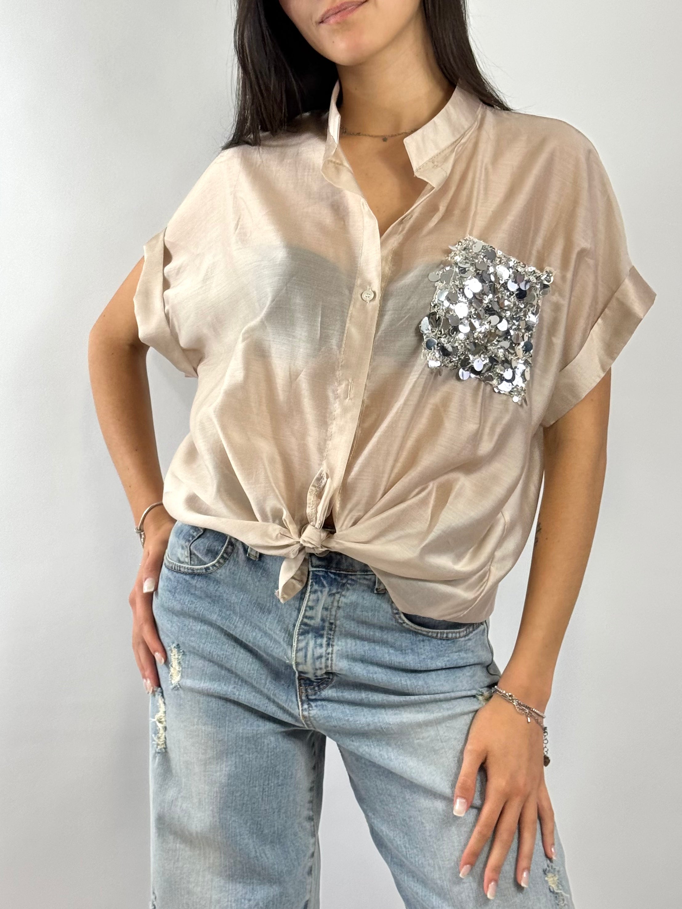 CECILE CAMICIA TASCA PAILLETTES BEIGE