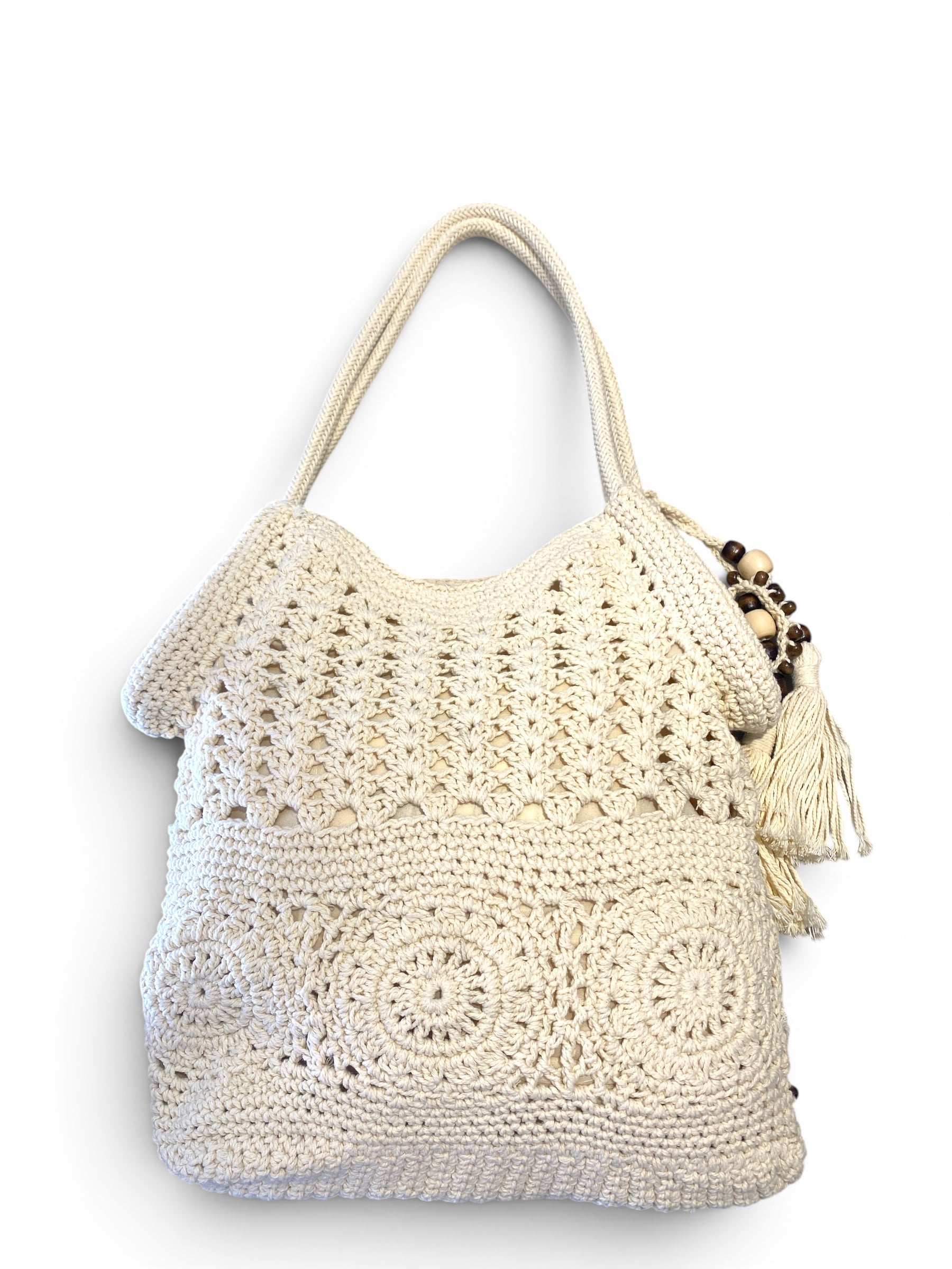 VIVIENNE D BORSA SHOPPER MACRAMÈ BIANCA