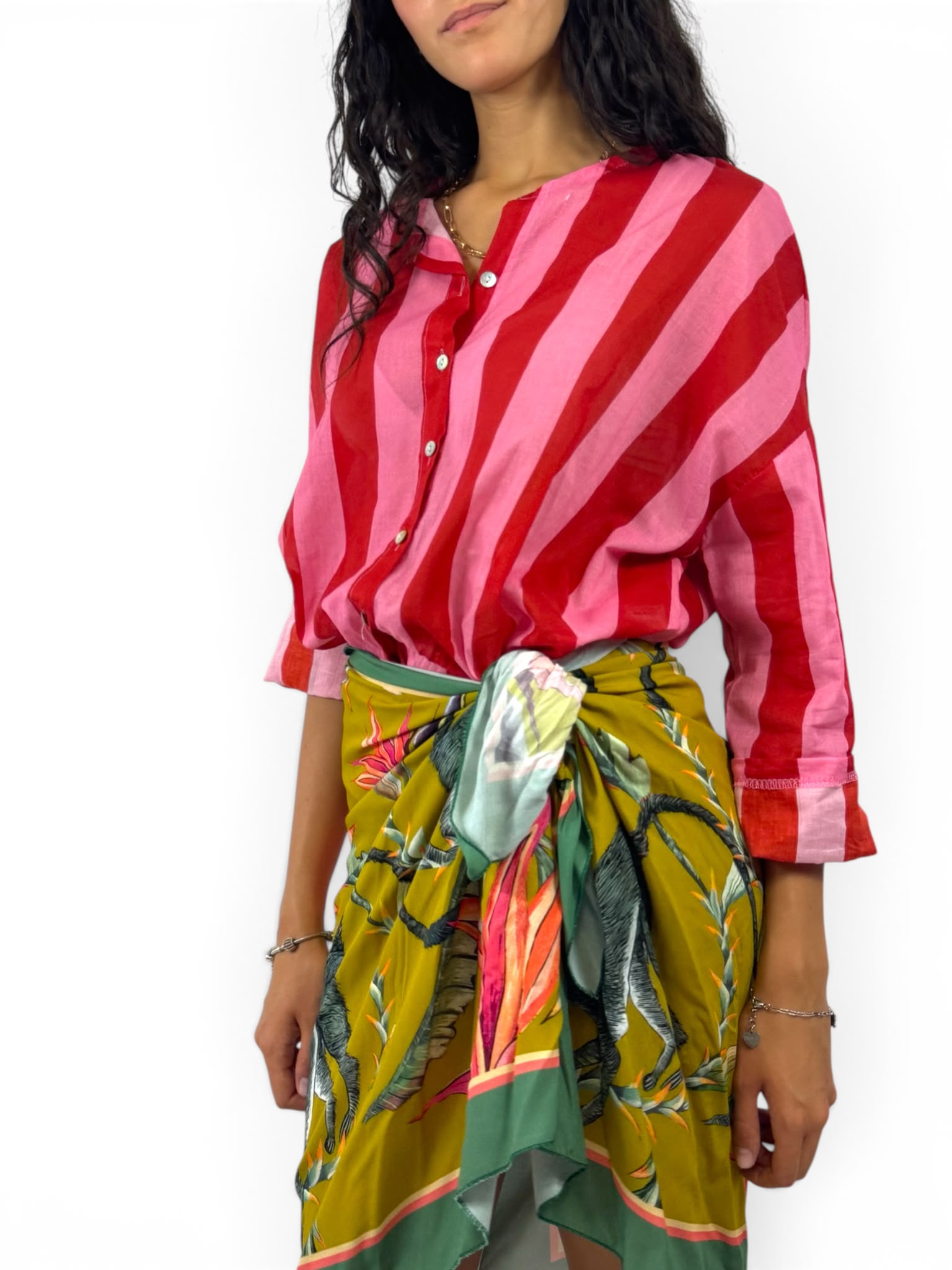 KIKISIX CAMICIA RIGHE FUCSIA