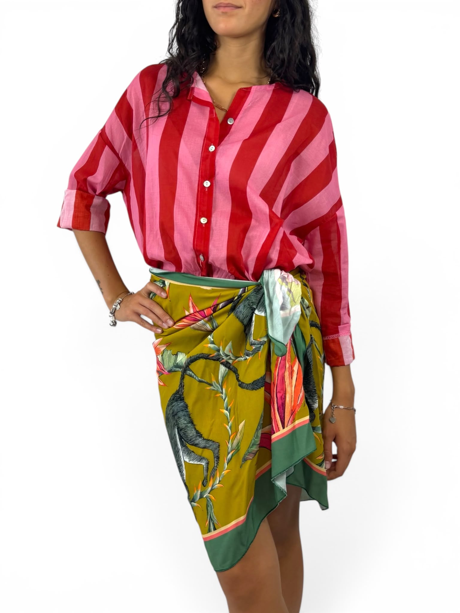 KIKISIX CAMICIA RIGHE FUCSIA