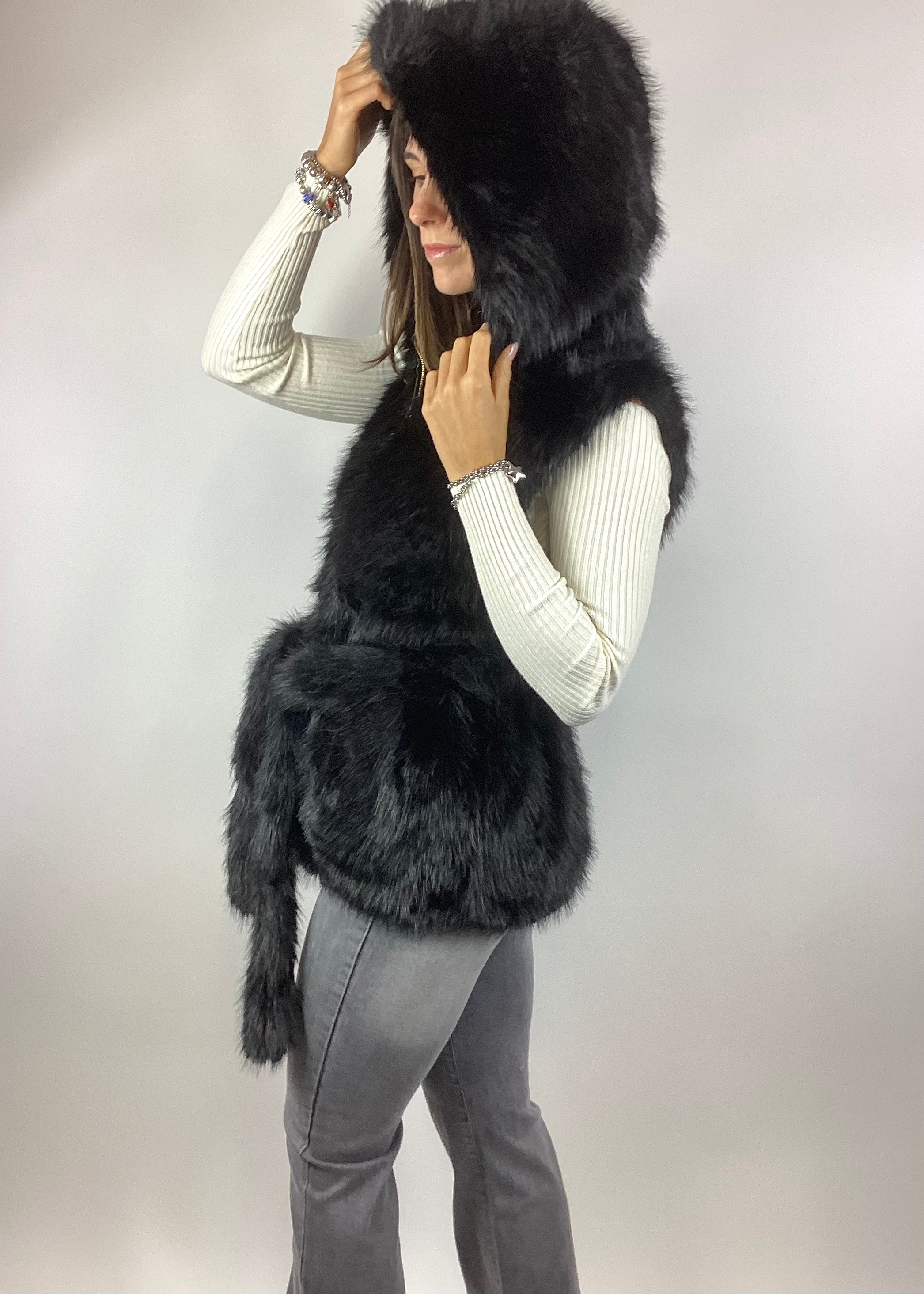 SUSY MIX GILET ECO-PELLICCIA NERO