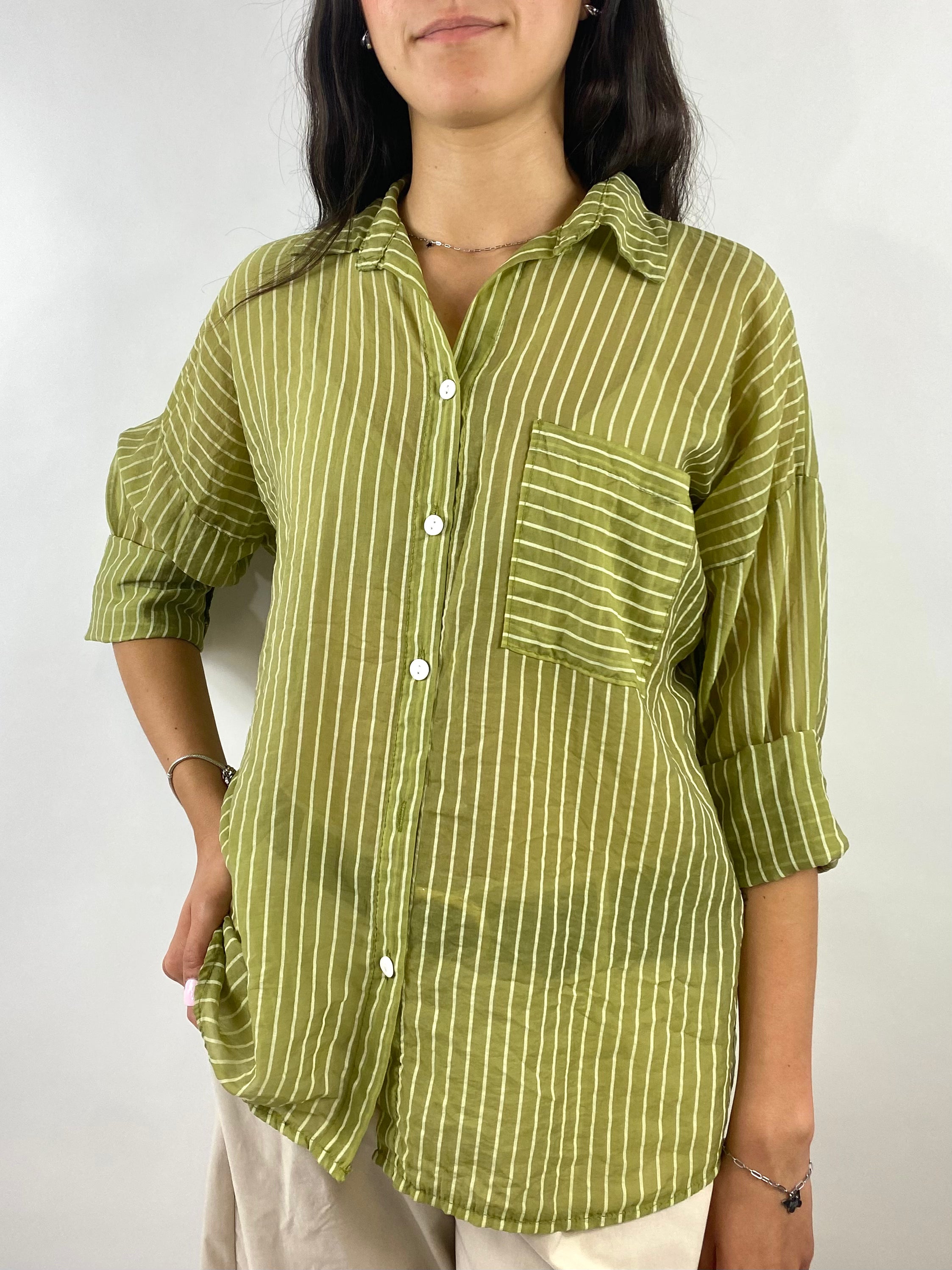 CECILE CAMICIA RIGHE VERDE OLIVA