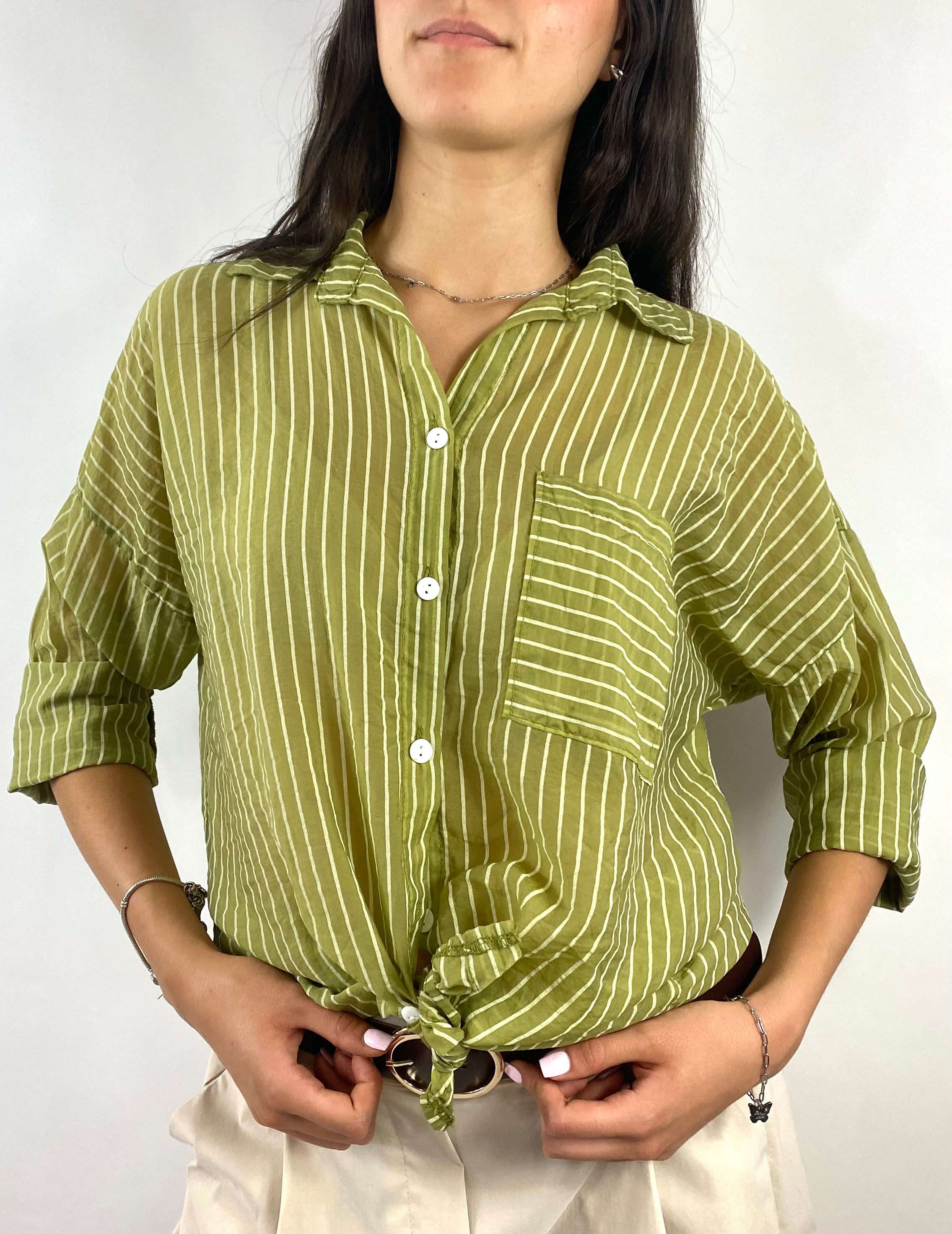 CECILE CAMICIA RIGHE VERDE OLIVA