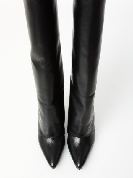 Stivale in pelle nero con zeppa