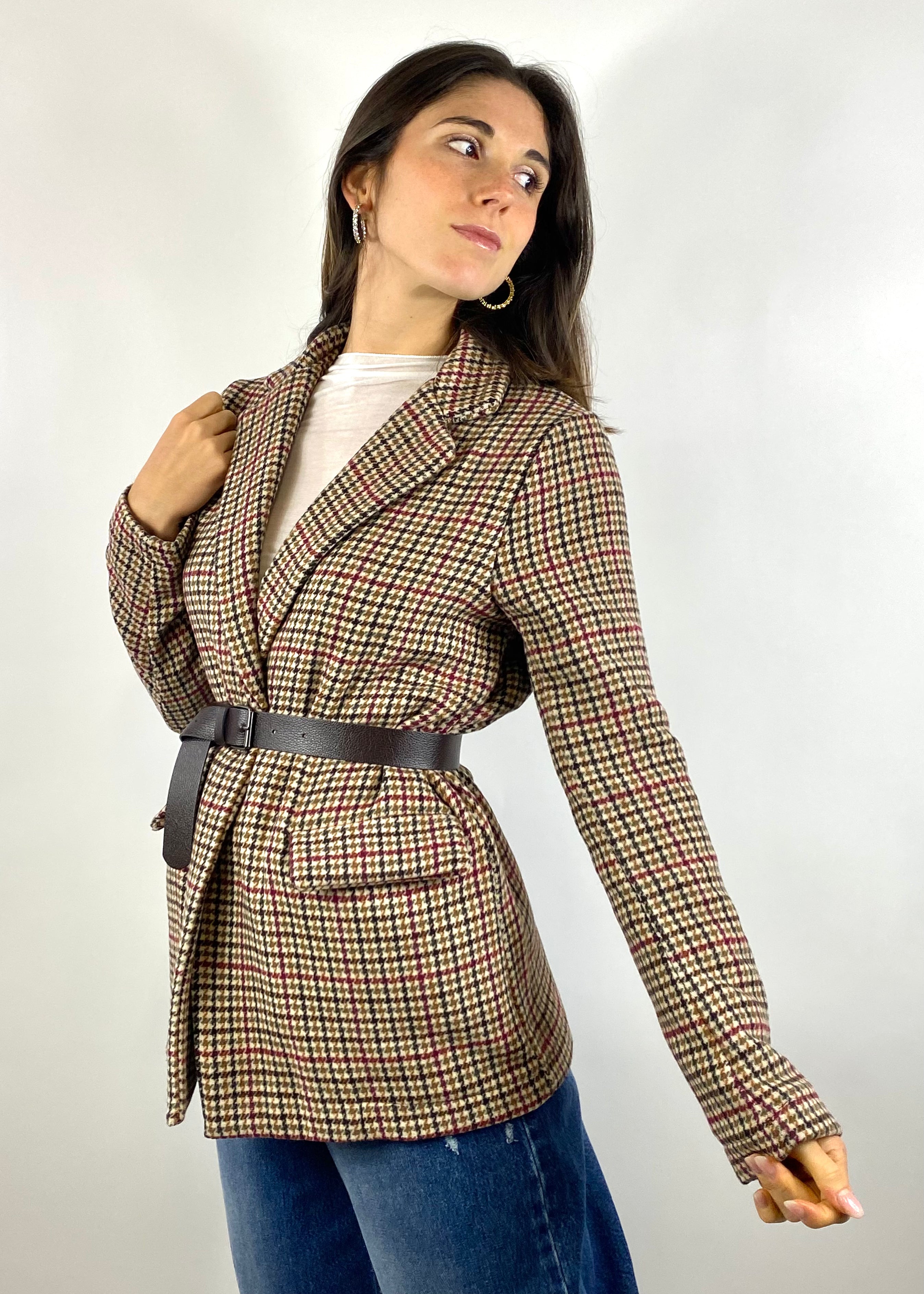 KIKISIX GIACCA A QUADRI MONOPETTO