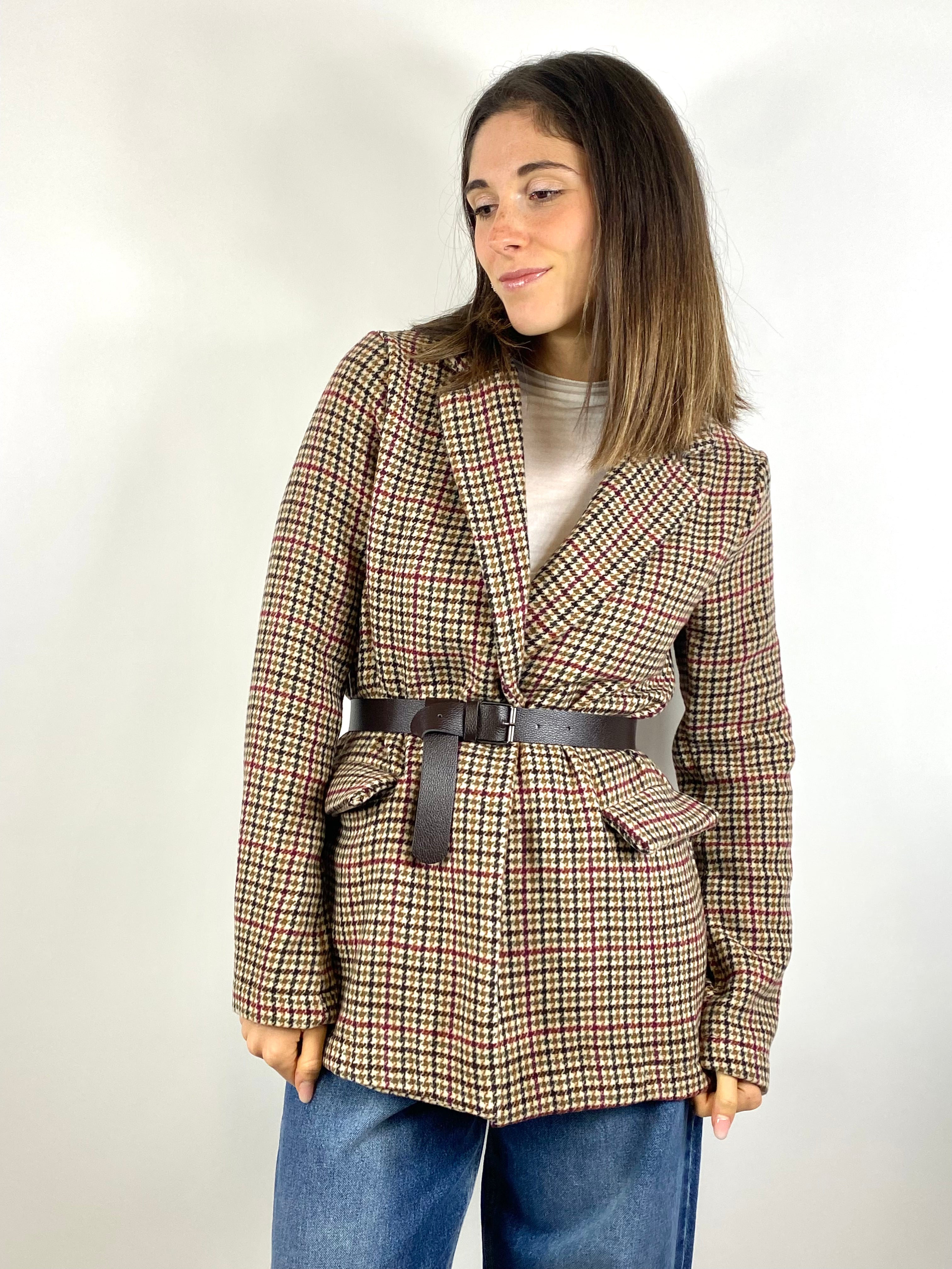 KIKISIX GIACCA A QUADRI MONOPETTO