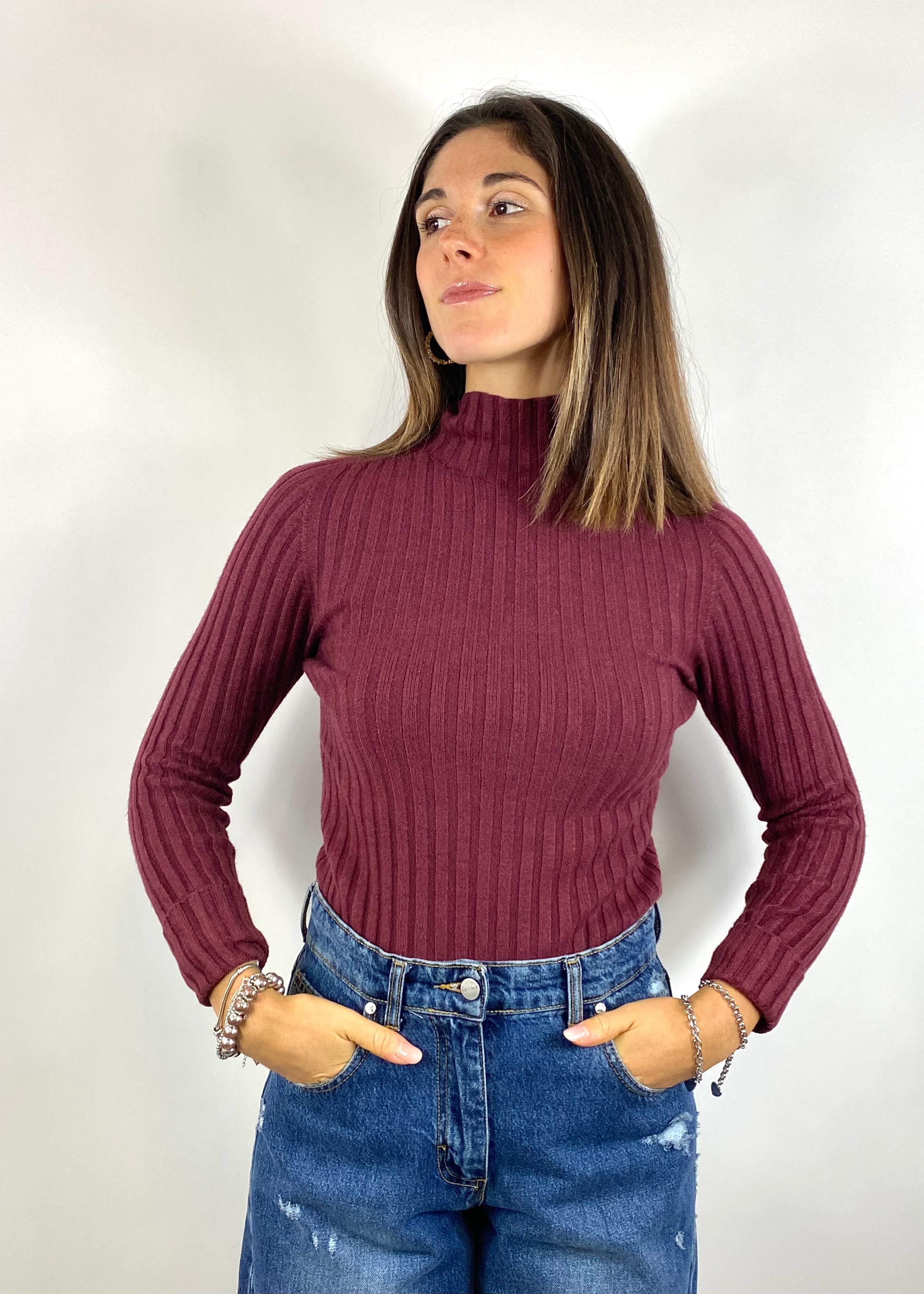 SUSY MIX MAGLIA A COSTINE BORDEAUX