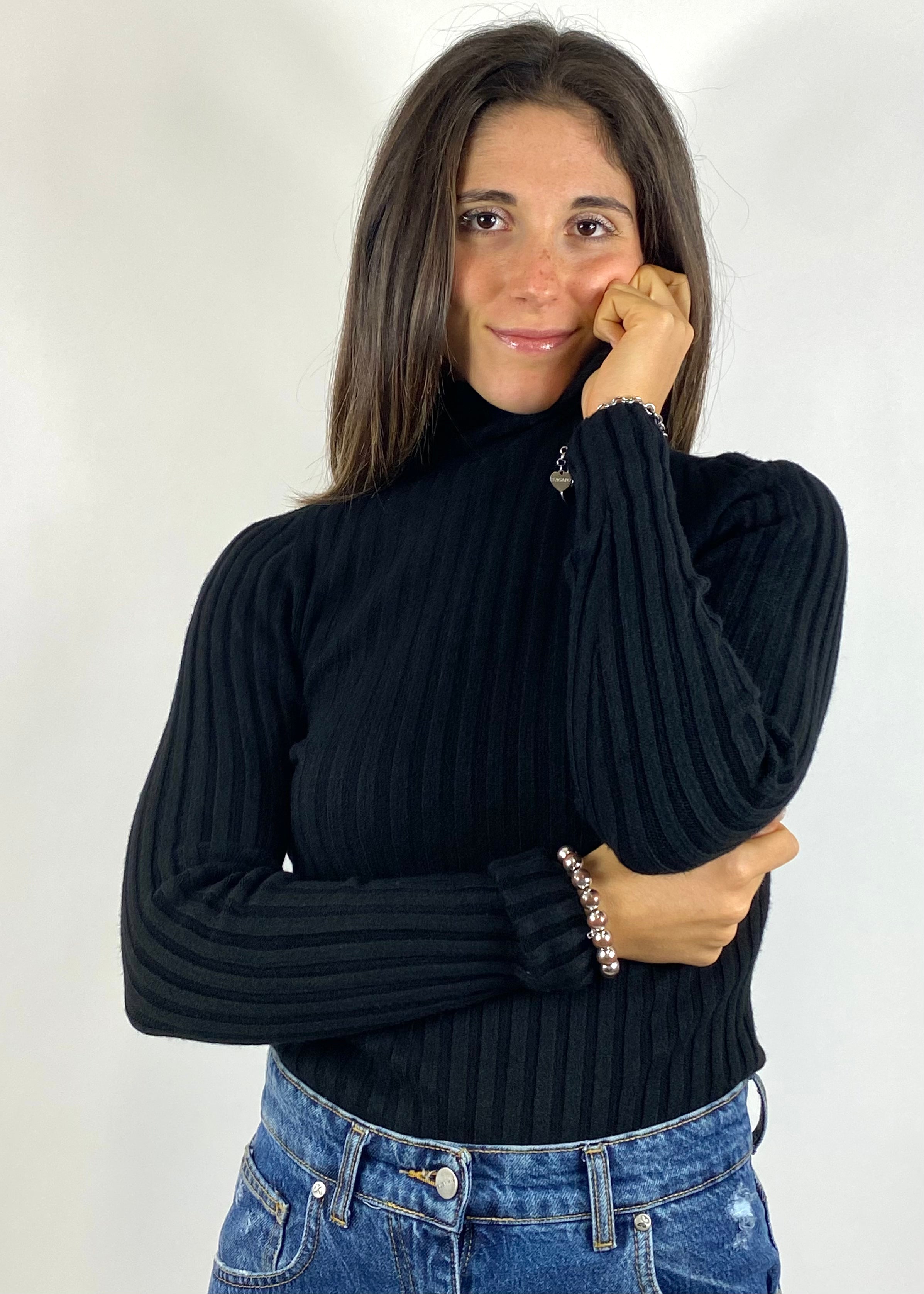 SUSY MIX MAGLIA A COSTINE NERA