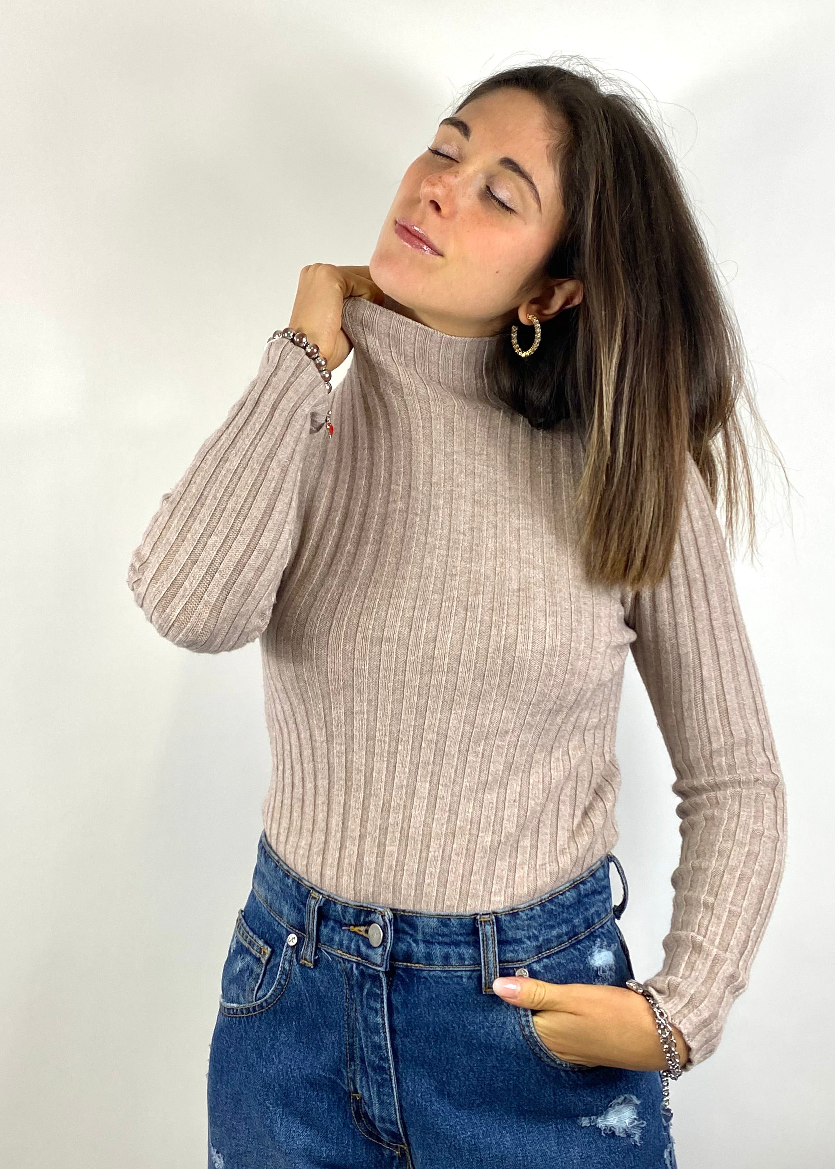 SUSY MIX MAGLIA A COSTINE BEIGE