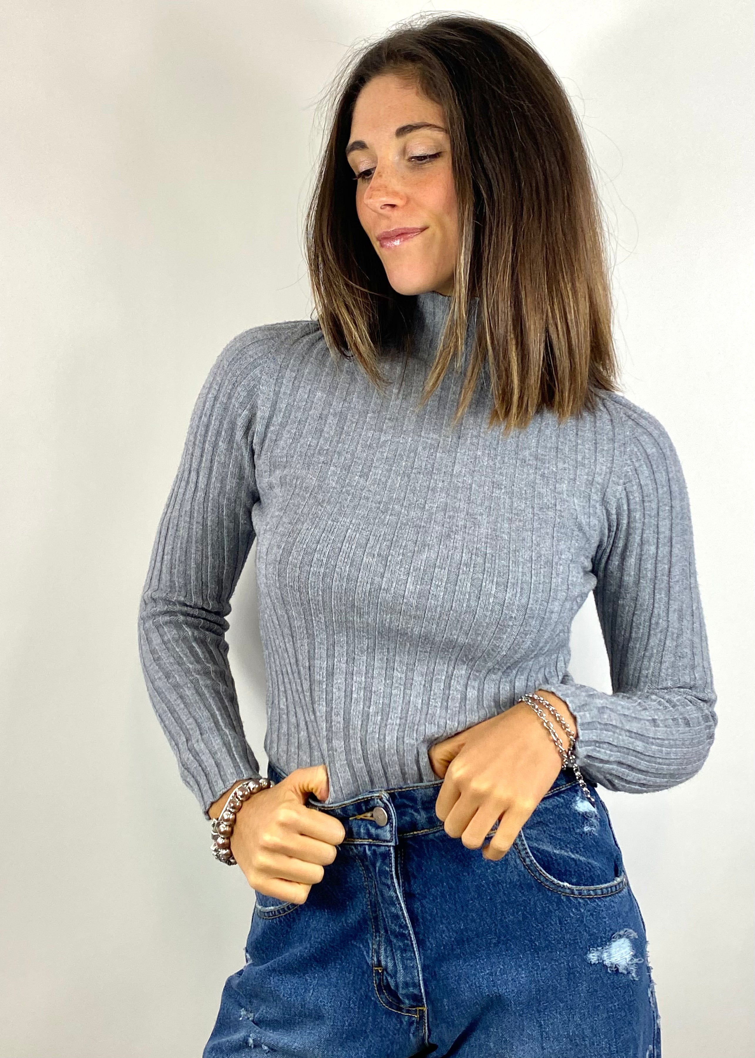 SUSY MIX MAGLIA A COSTINE GRIGIA