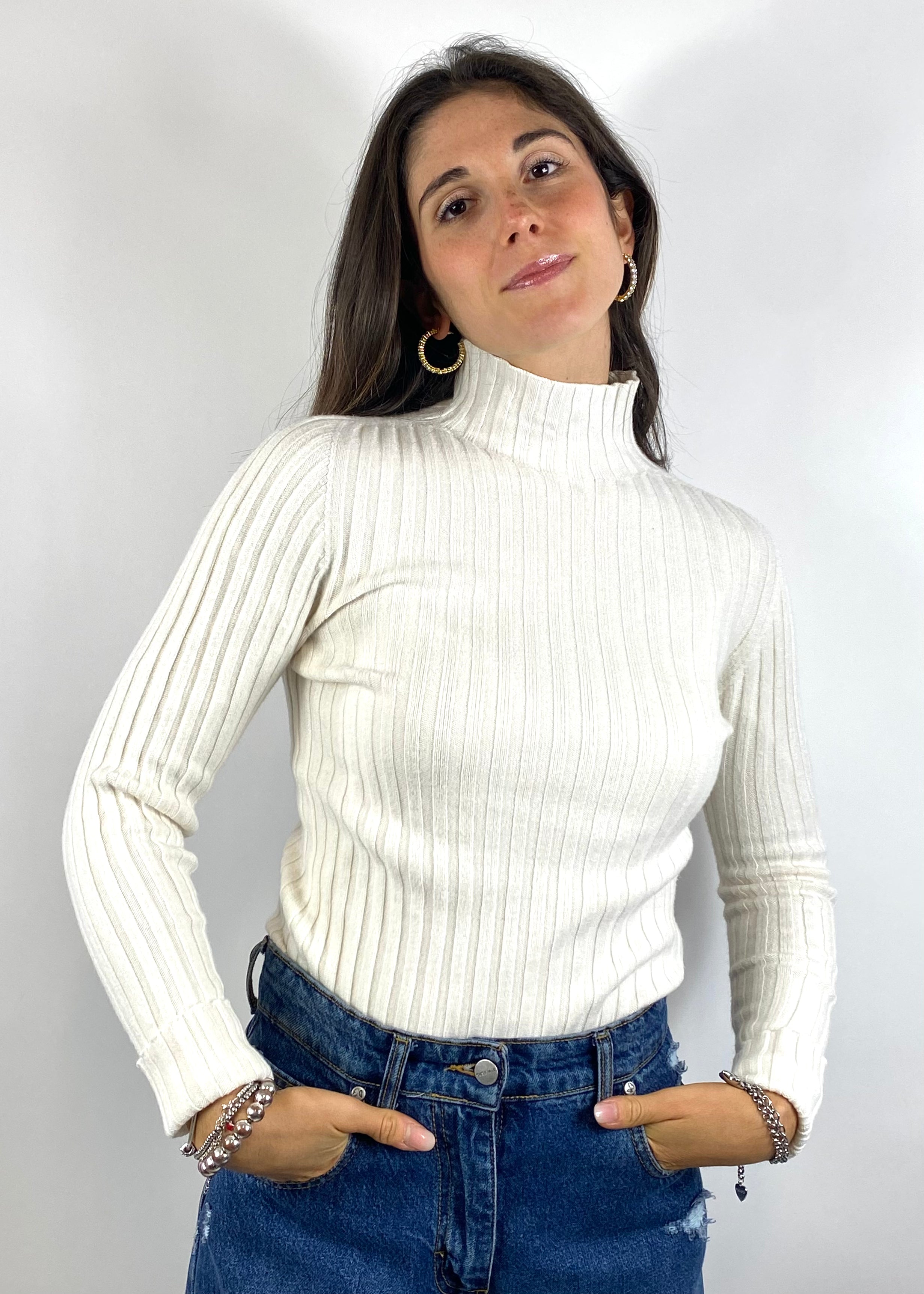 SUSY MIX MAGLIA A COSTINE CREMA