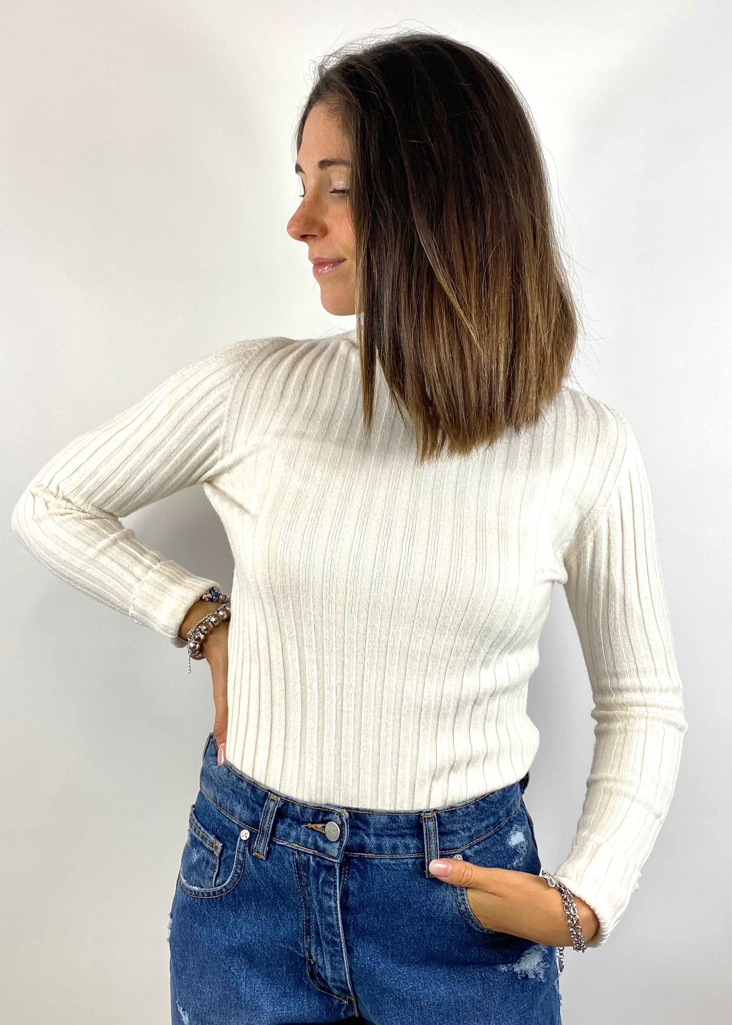 SUSY MIX MAGLIA A COSTINE CREMA