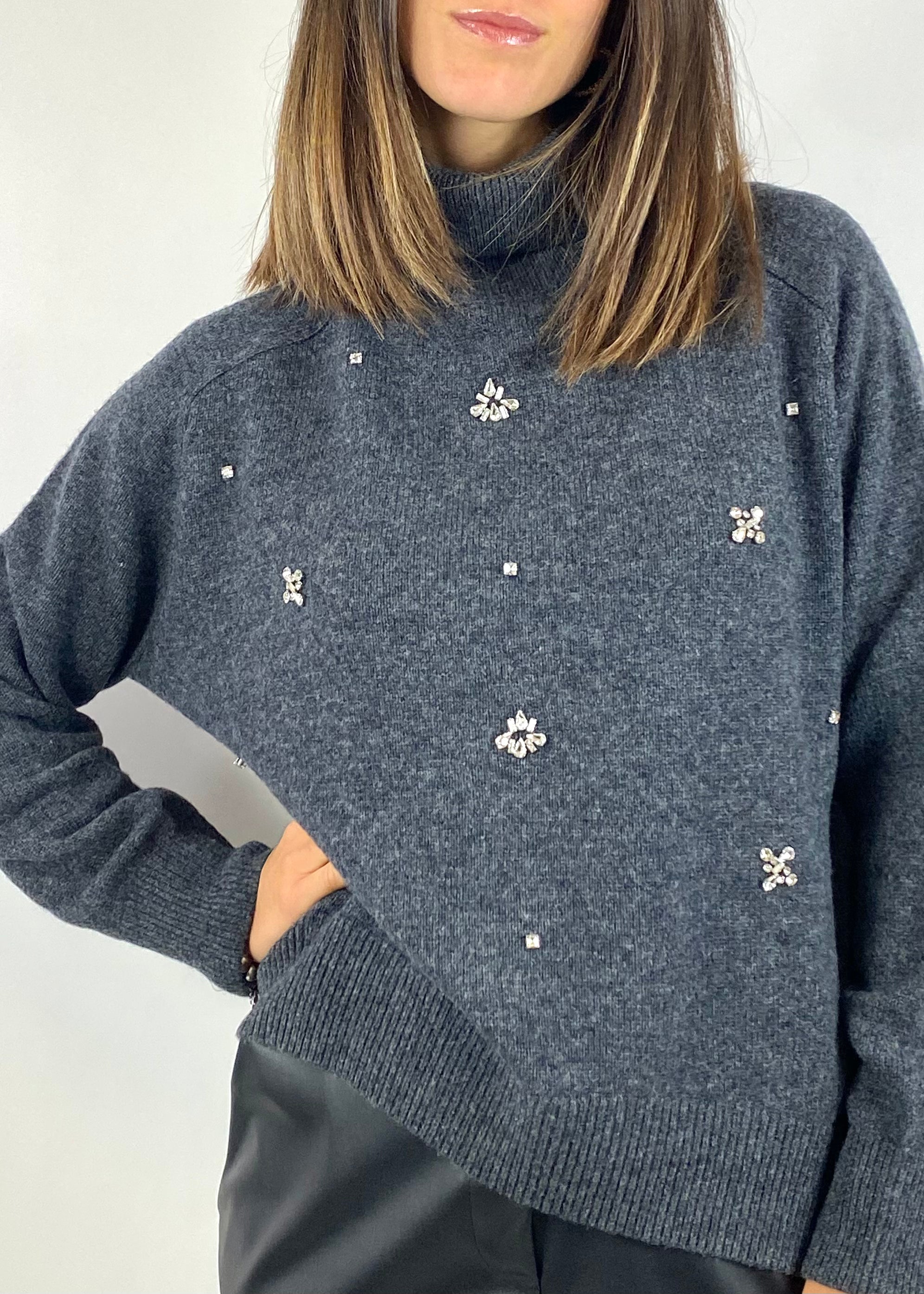 KIKISIX MAGLIONE COLLO ALTO ANTRACITE