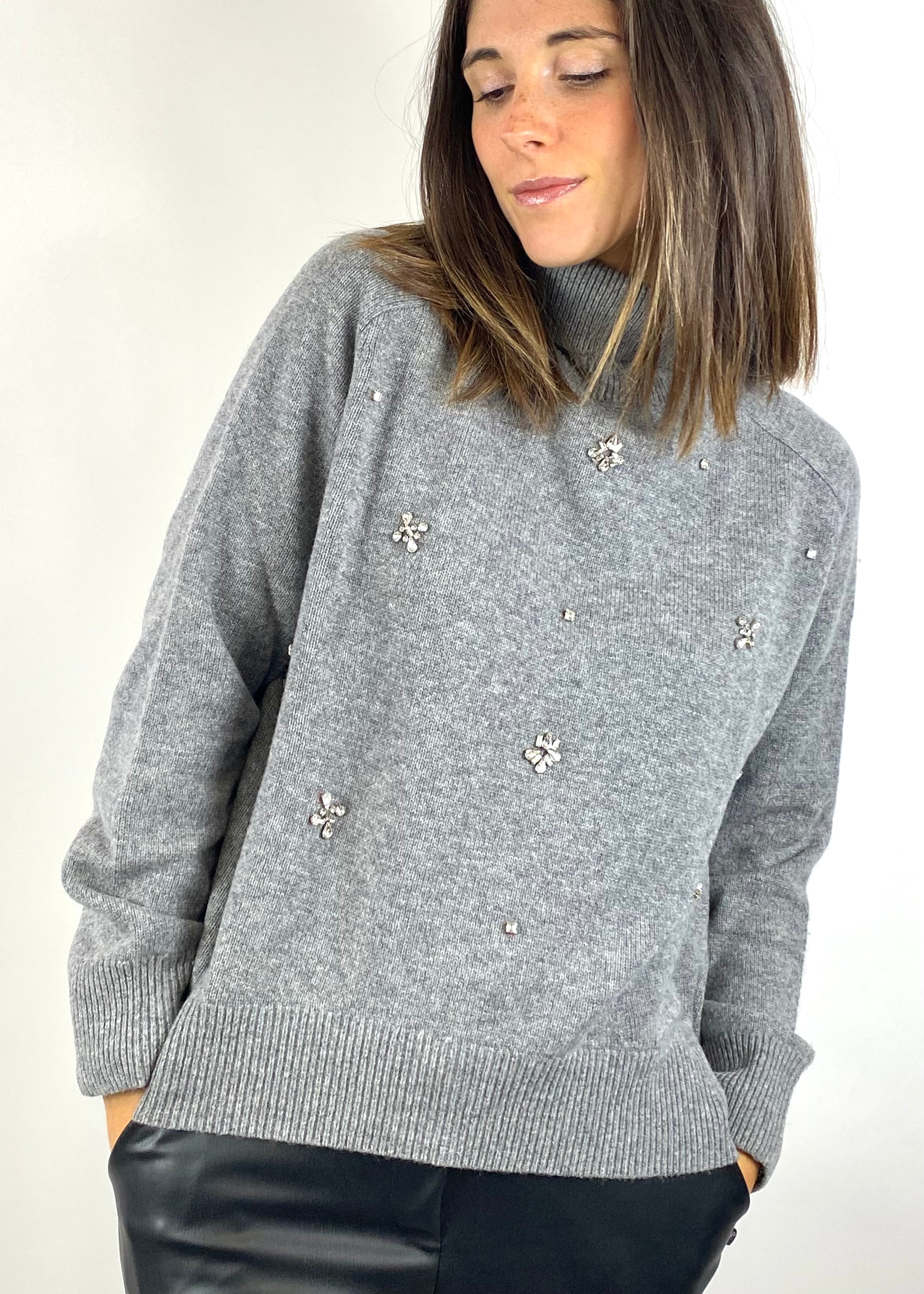KIKISIX MAGLIONE COLLO ALTO GRIGIO