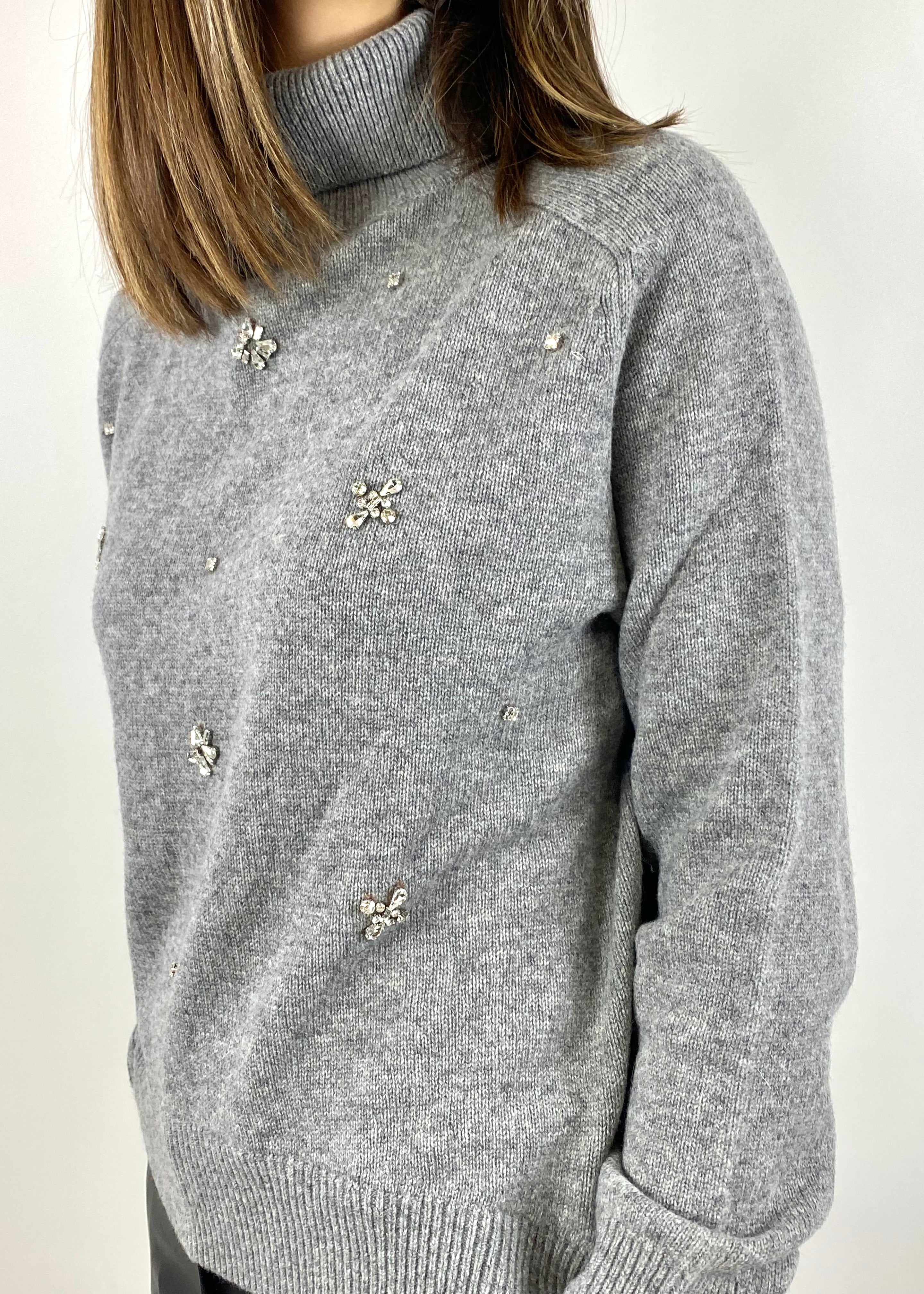 KIKISIX MAGLIONE COLLO ALTO GRIGIO