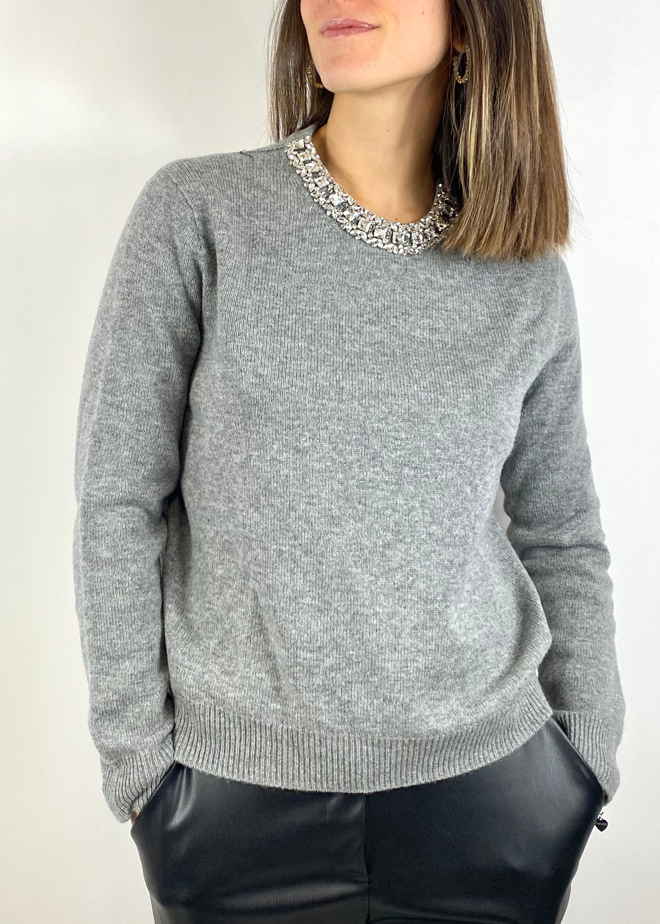 KIKISIX MAGLIONE GIOIELLO GRIGIO