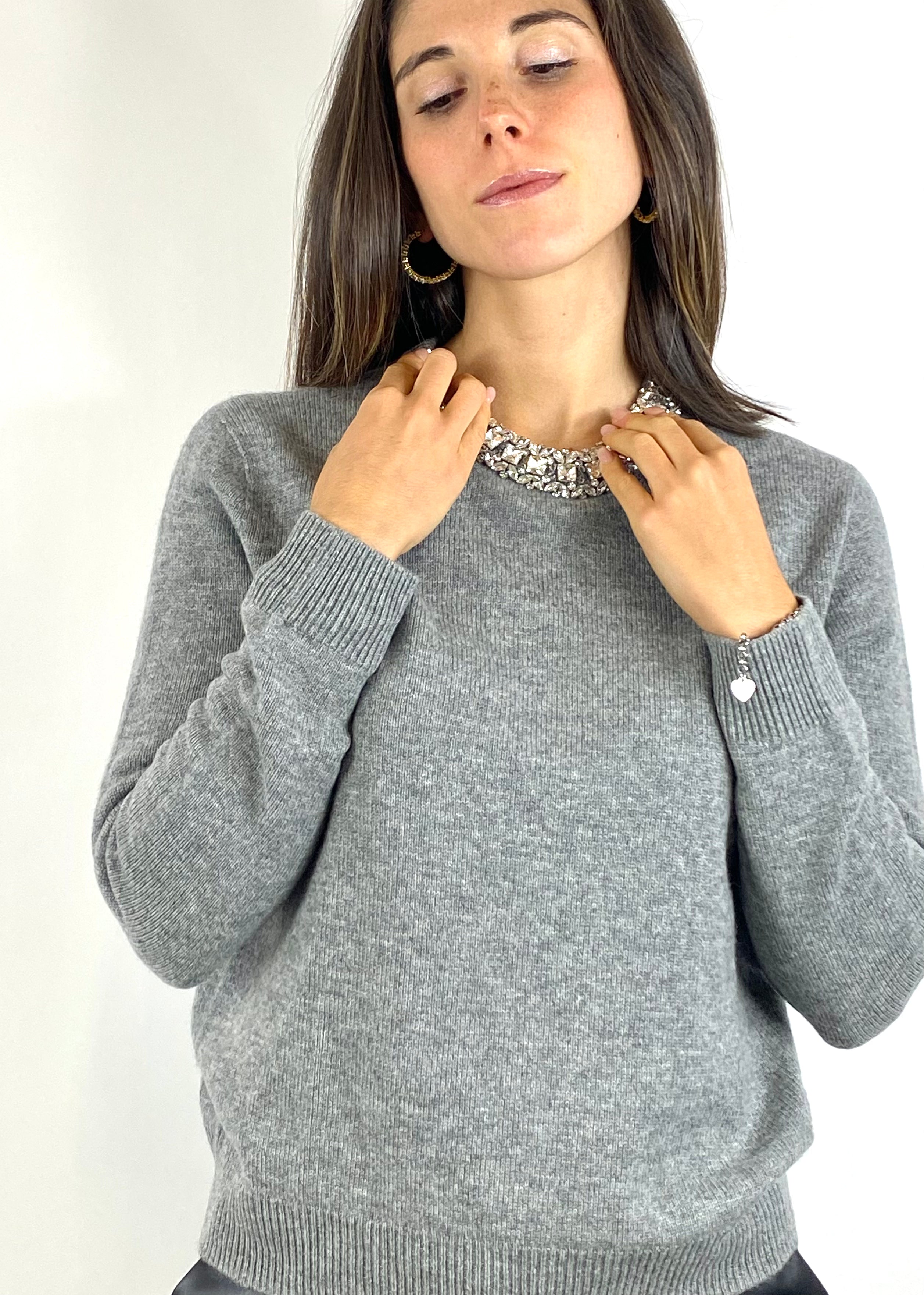 KIKISIX MAGLIONE GIOIELLO GRIGIO