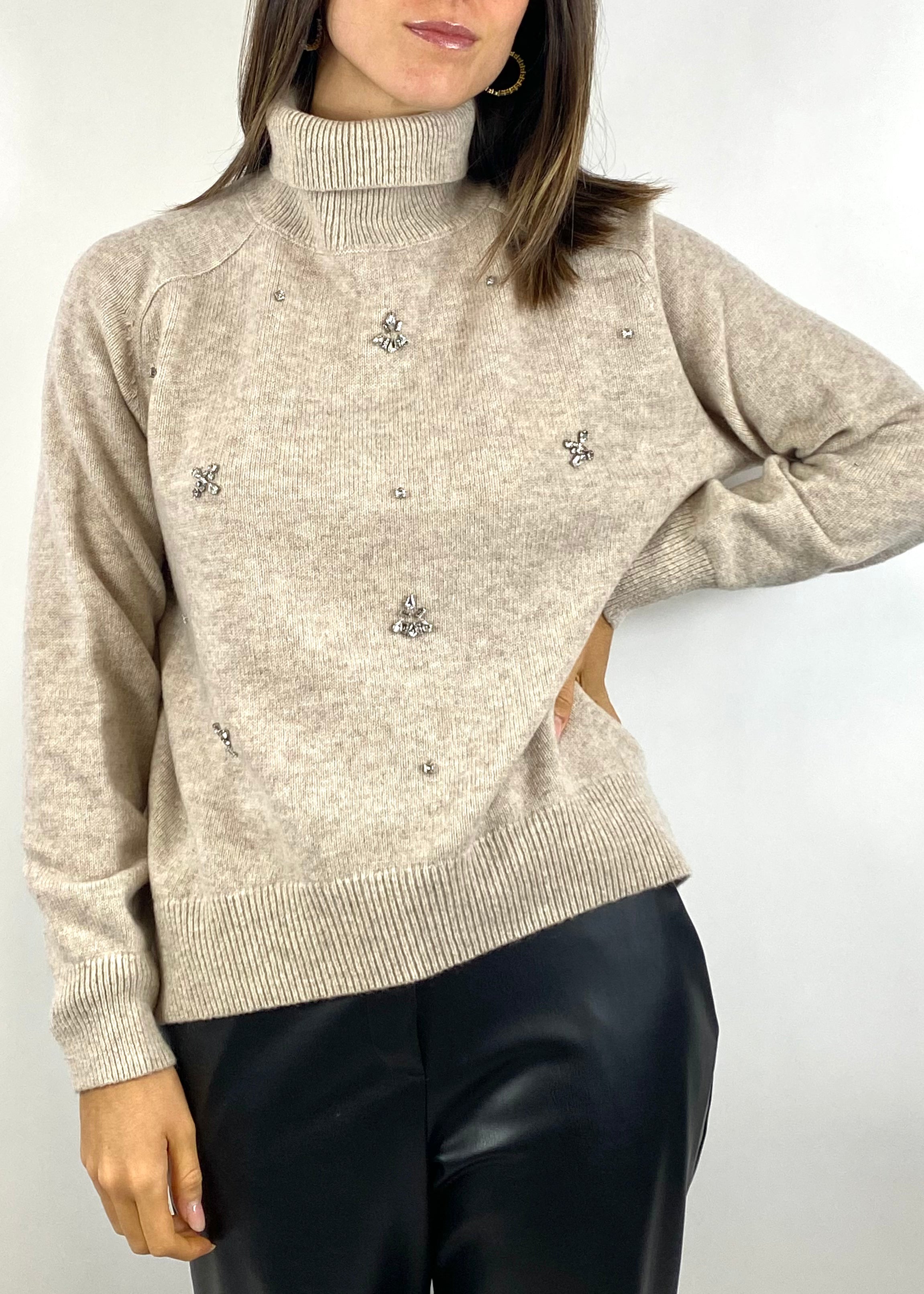 KIKISIX MAGLIONE COLLO ALTO BEIGE