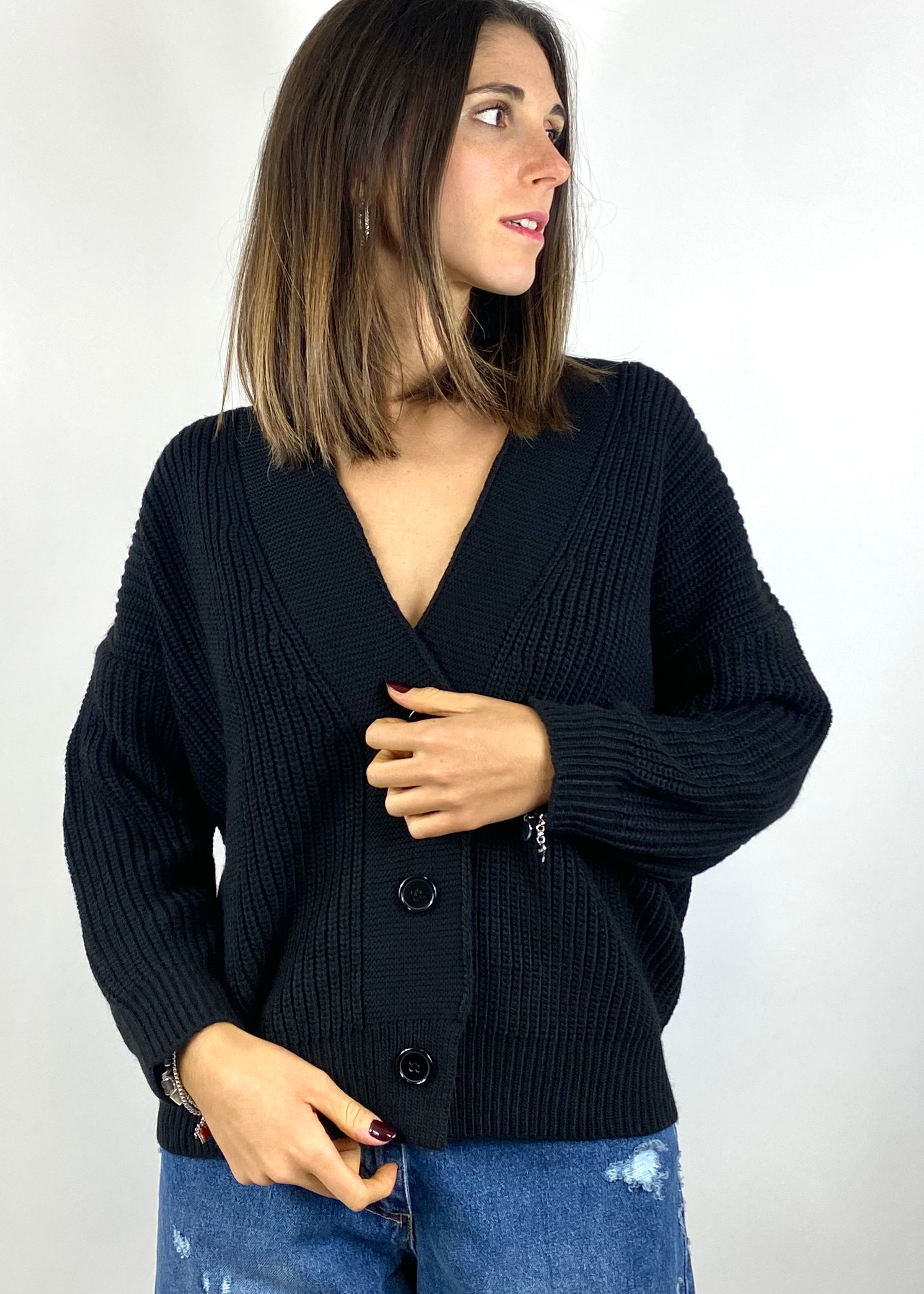 SUSY MIX CARDIGAN A COSTE NERO