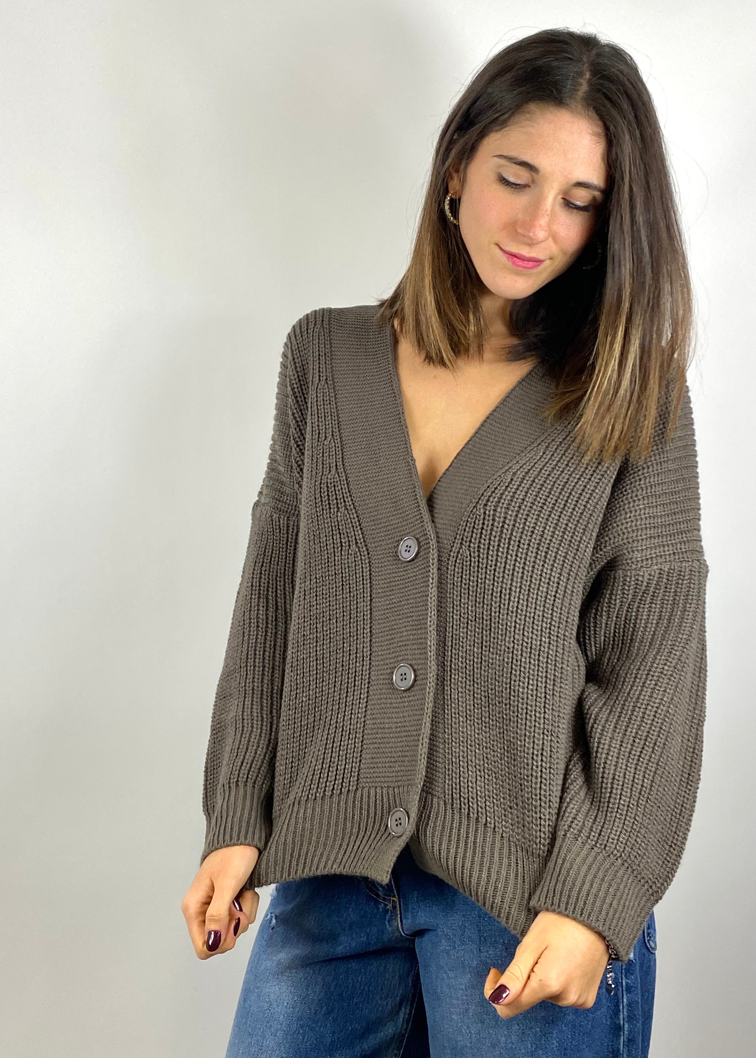 SUSY MIX CARDIGAN A COSTE TORTORA