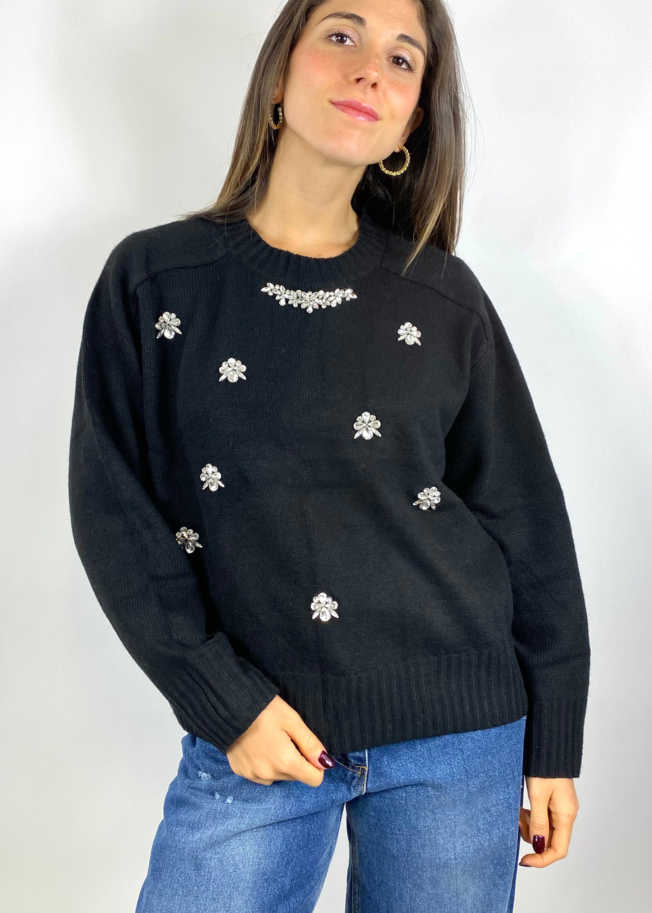 TWO WAY MAGLIONE CON STRASS NERO