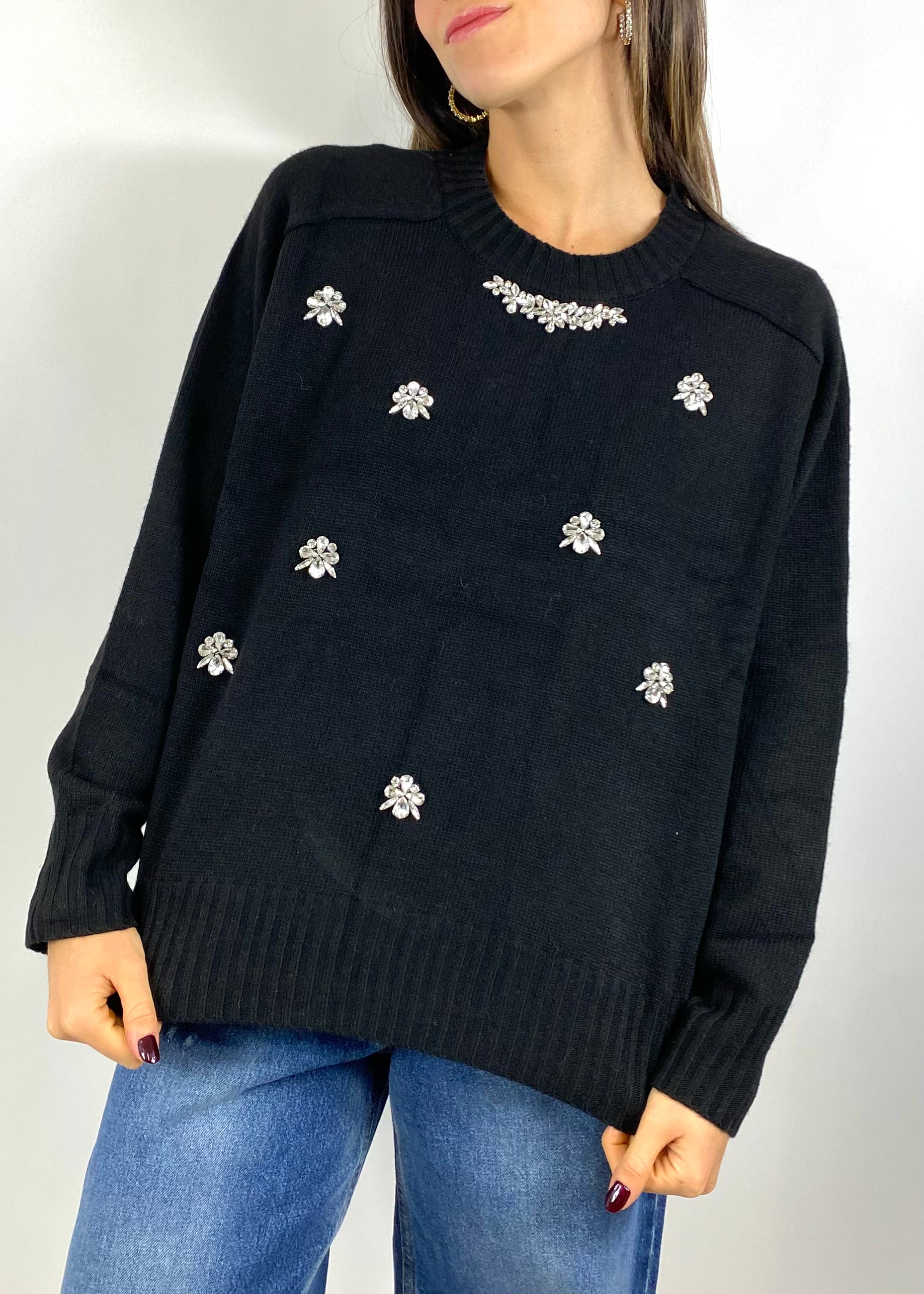 TWO WAY MAGLIONE CON STRASS NERO