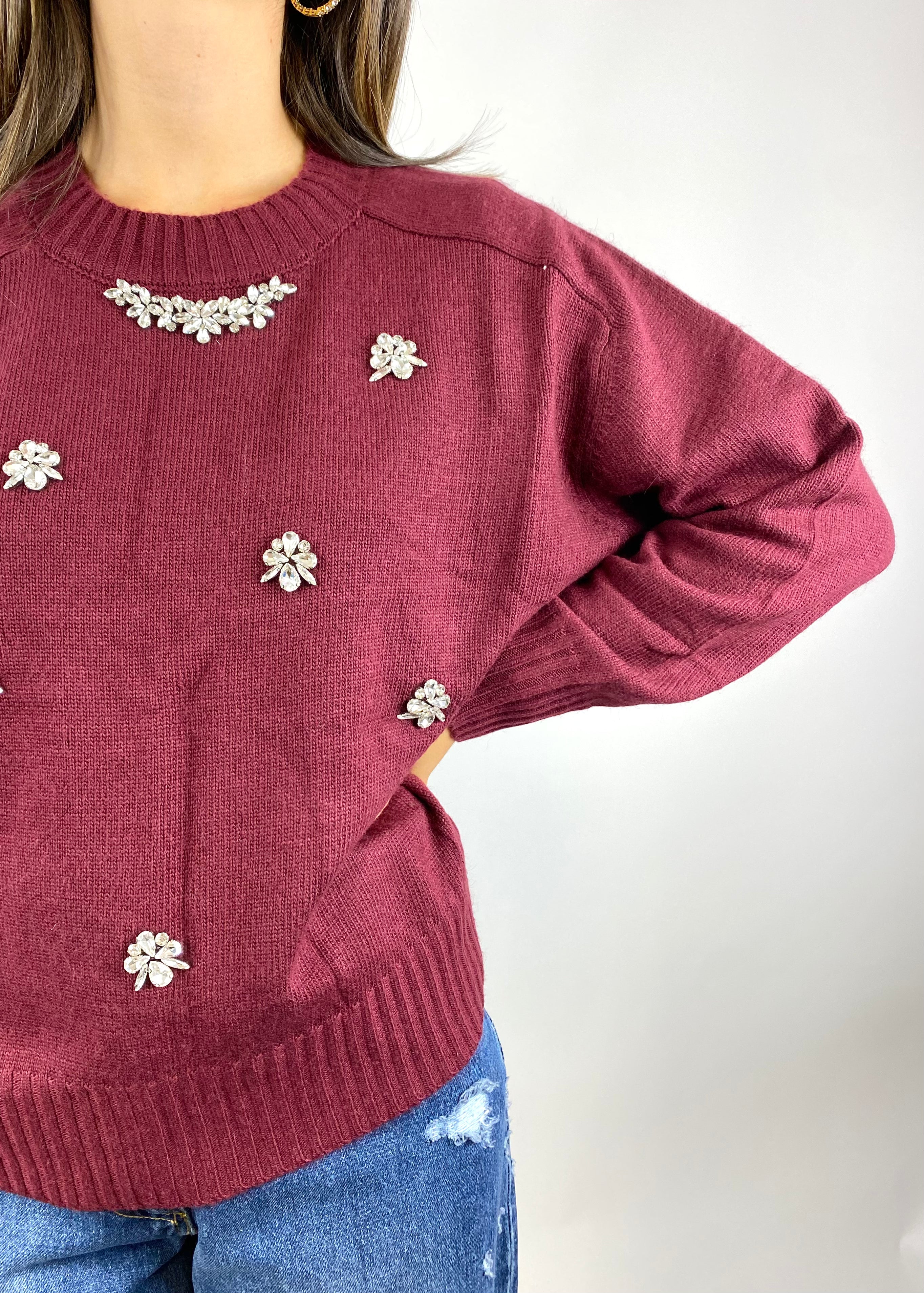 TWO WAY MAGLIONE CON STRASS BORDEAUX