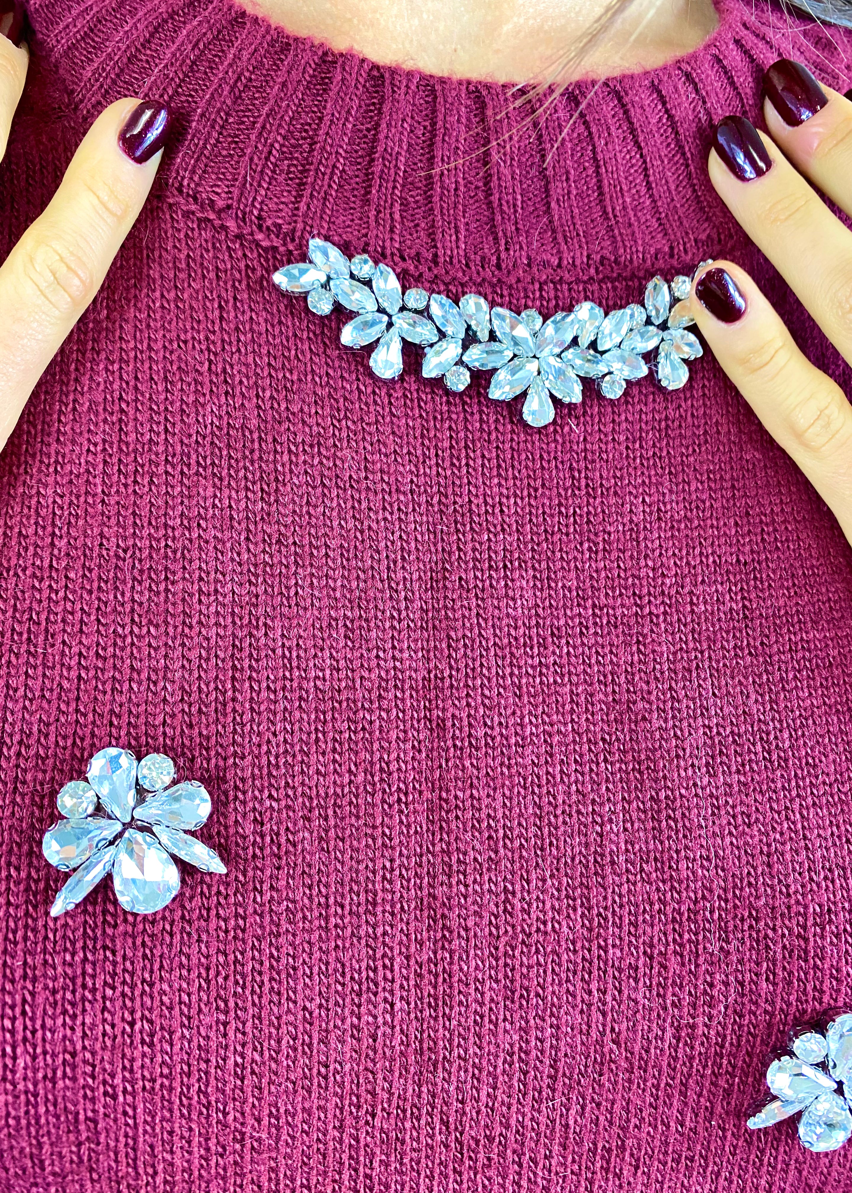 TWO WAY MAGLIONE CON STRASS BORDEAUX