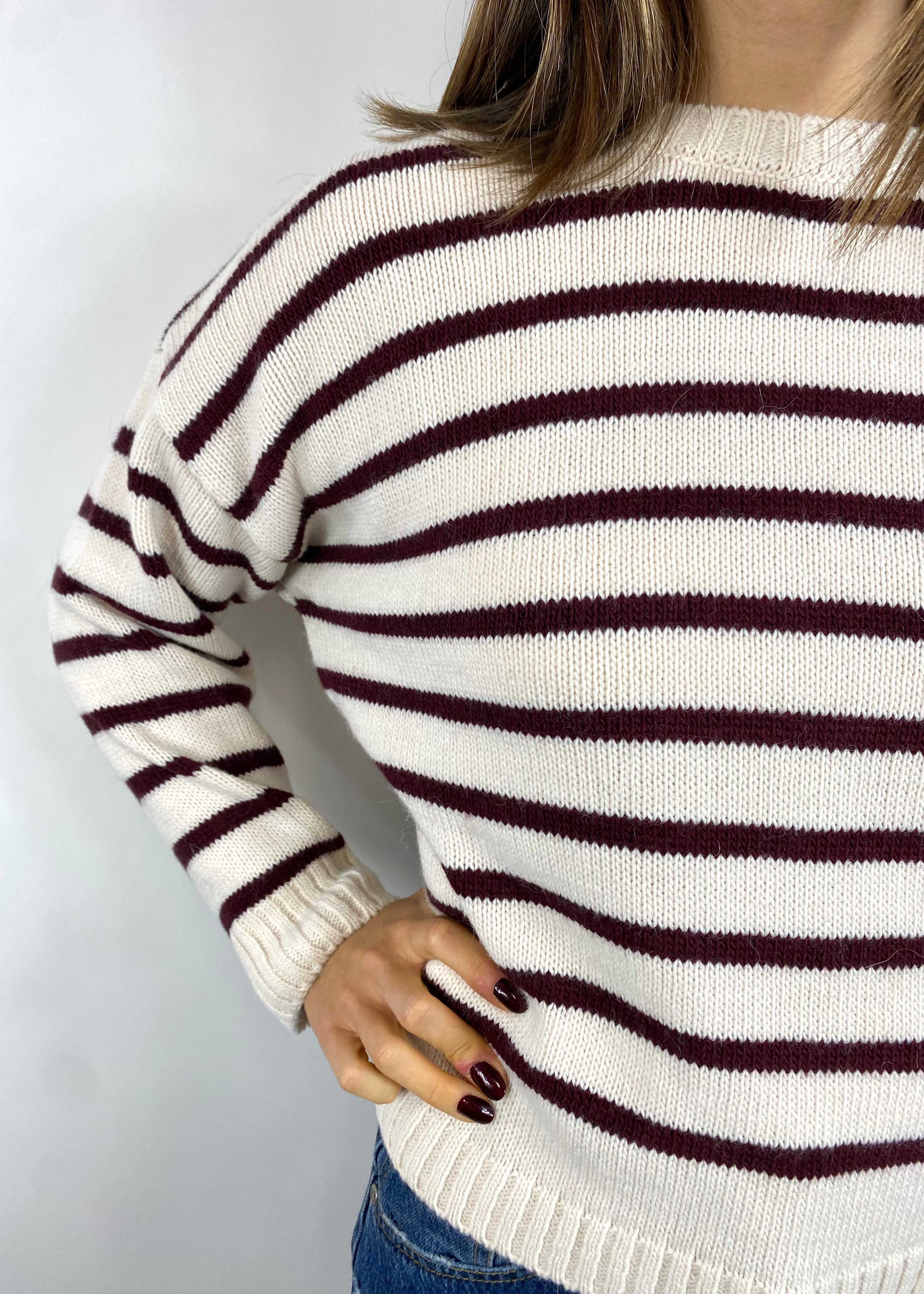 SUSY MIX MAGLIONE A RIGHE CREMA