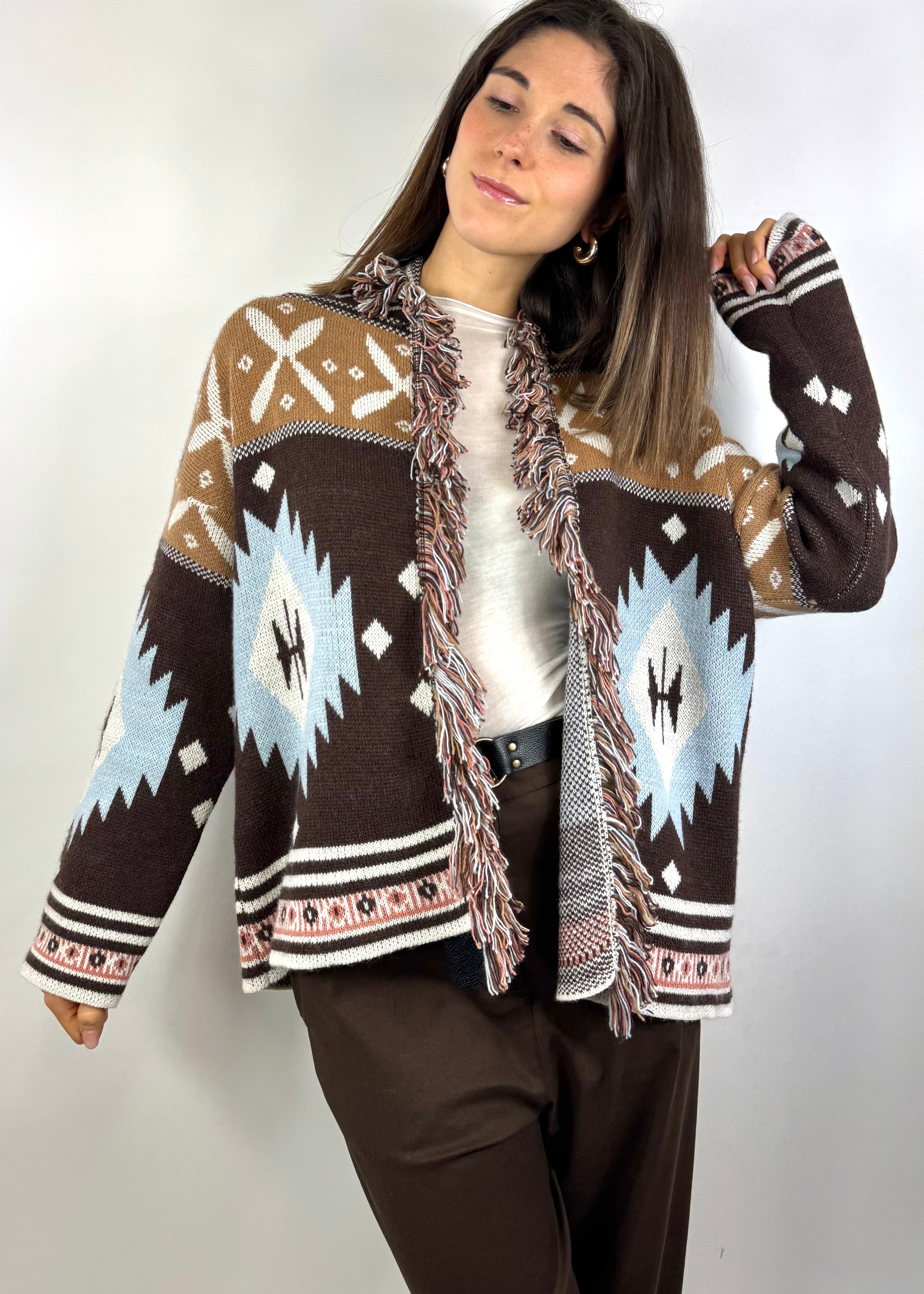 SUSY MIX CARDIGAN FRANGE CELESTE