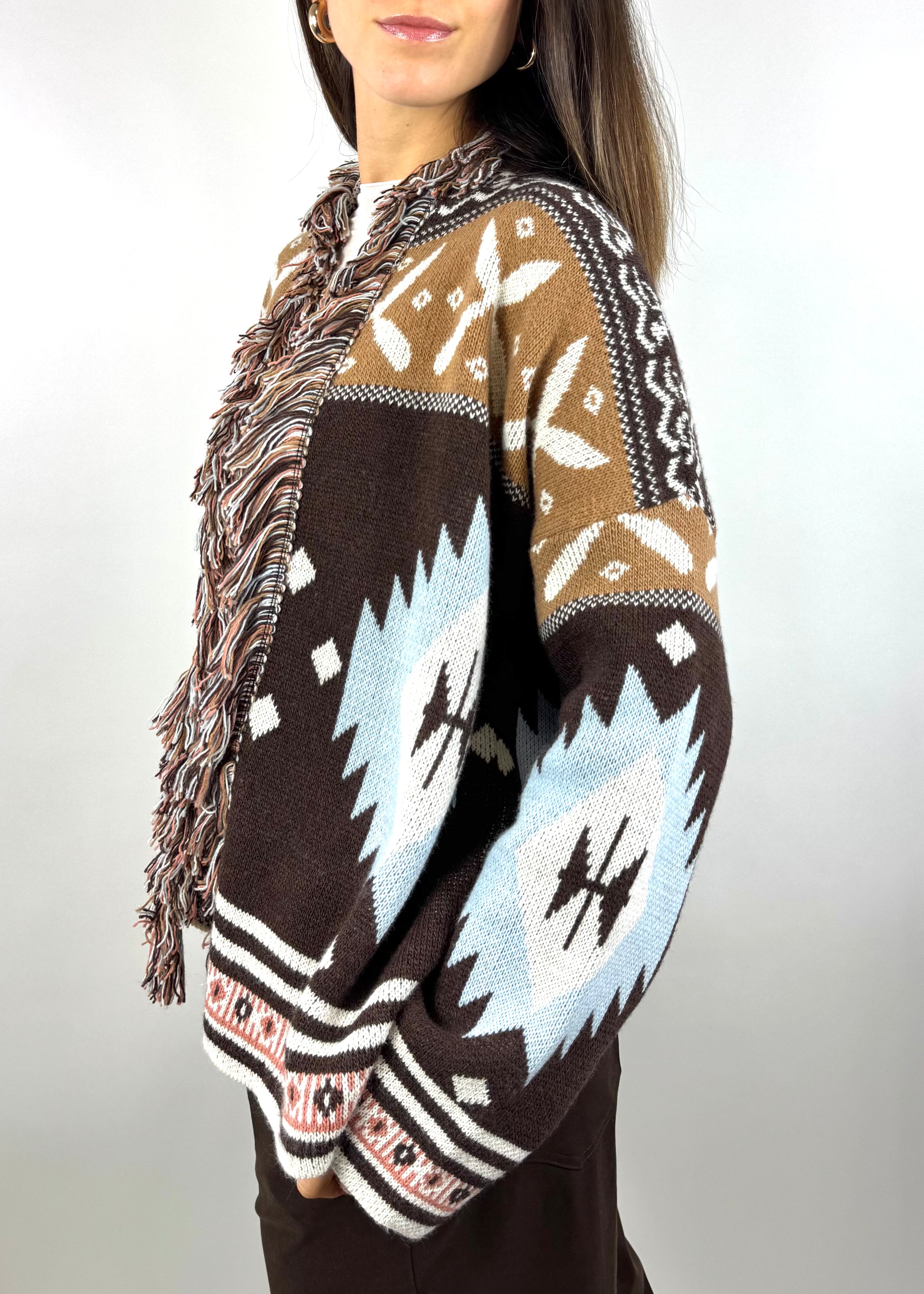 SUSY MIX CARDIGAN FRANGE CELESTE