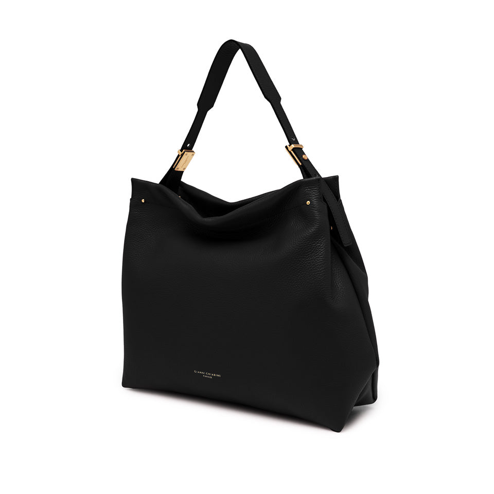 Gianni Chiarini Borsa a spalle realizzata in pelle martellata nero