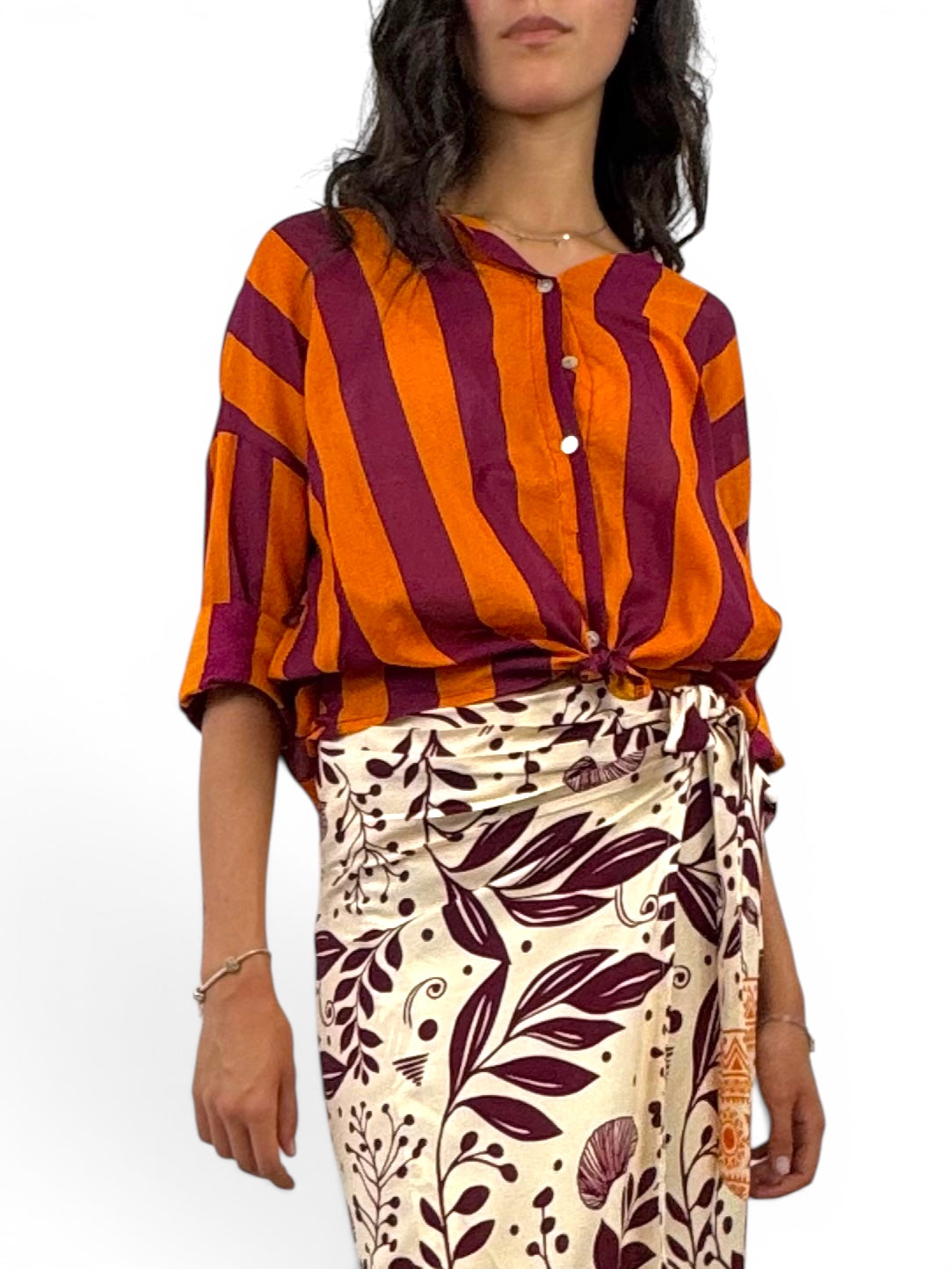 KIKISIX CAMICIA RIGHE VINO ARANCIO