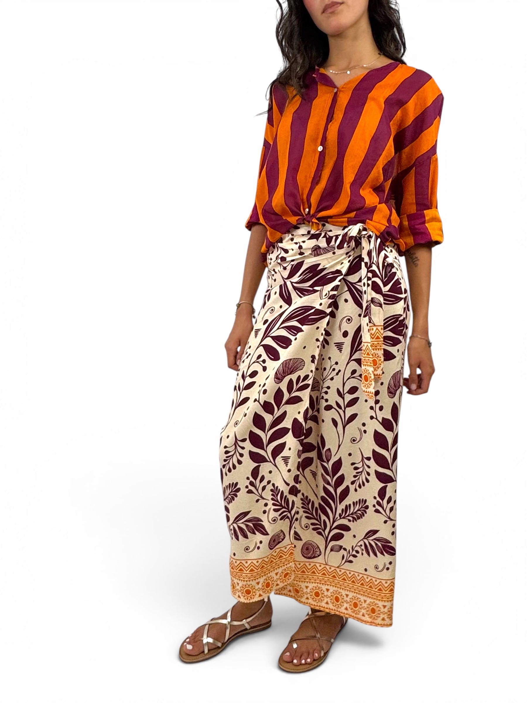 KIKISIX CAMICIA RIGHE VINO ARANCIO