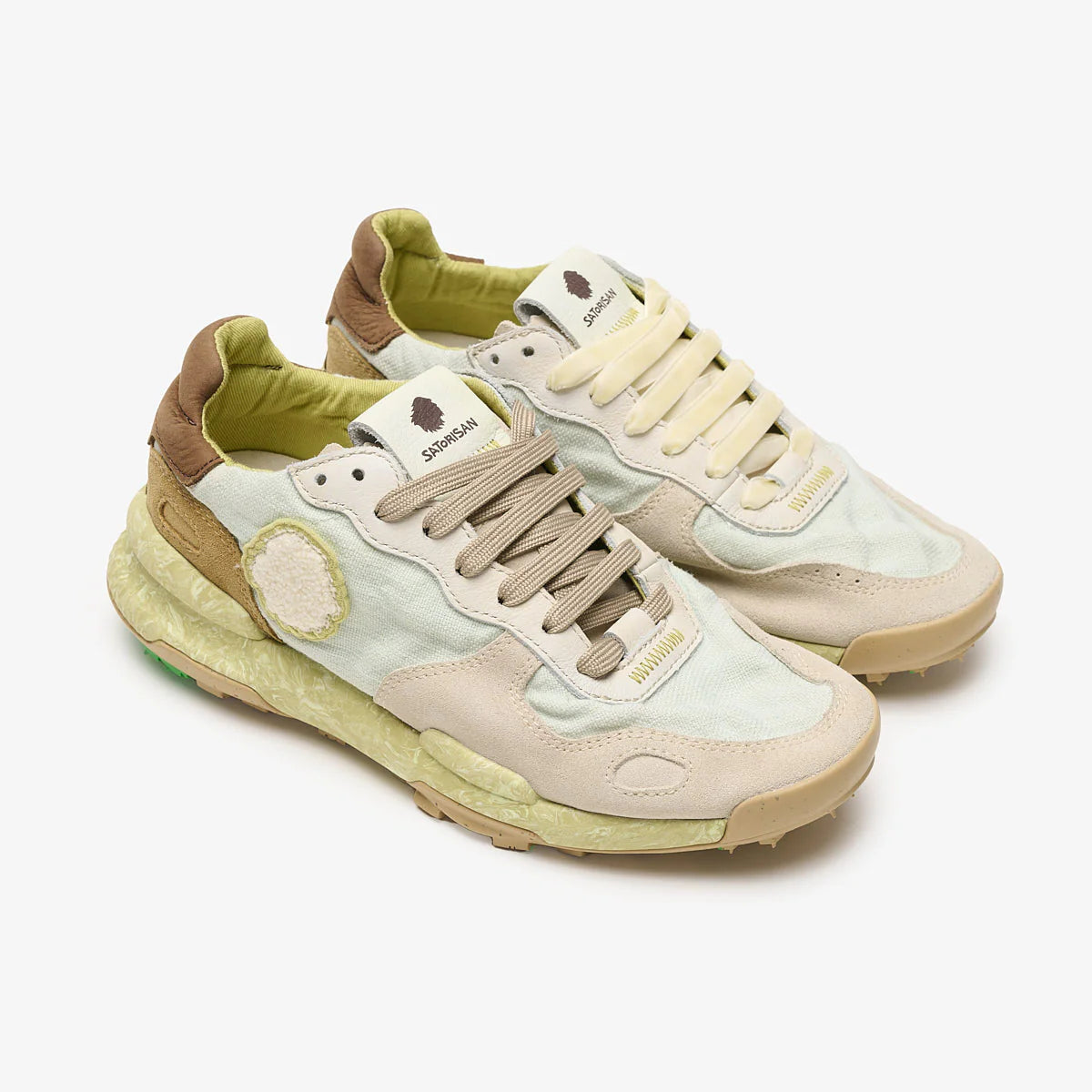 Satorisan sneakers donna in lino e suede verde e marrone